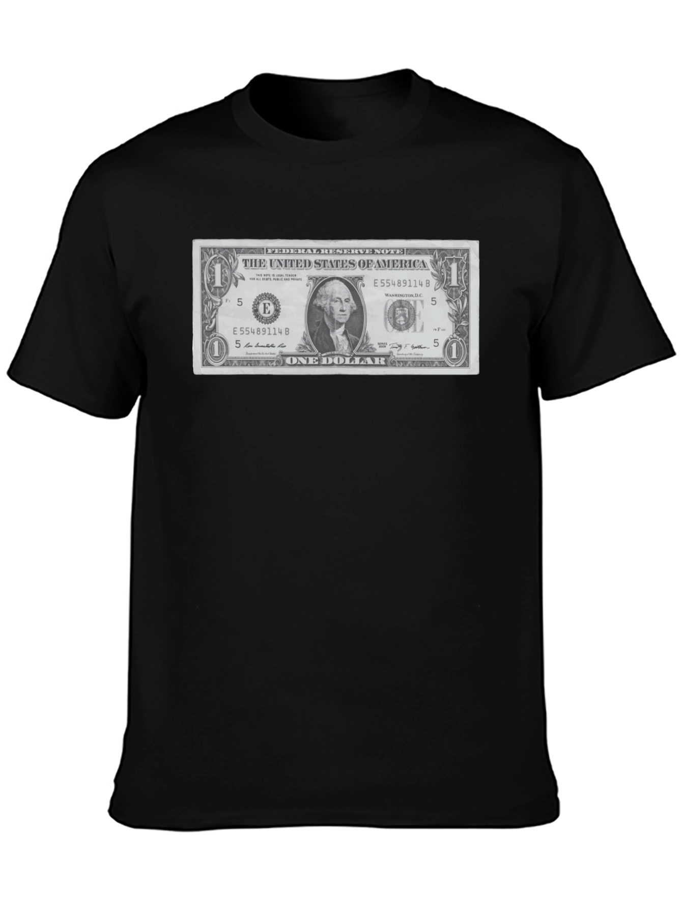 Black One Dollar Bill Graphic T-Shirt - Novelty Tee view 3