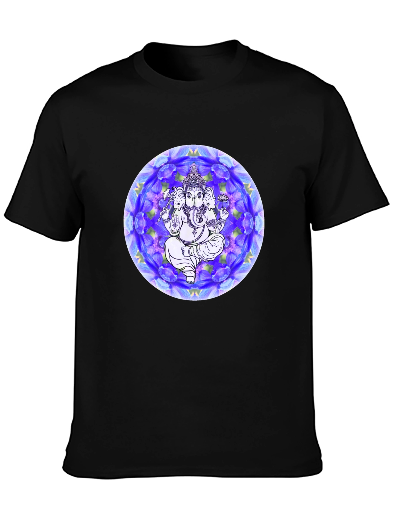 Black Ganesh Mandala Graphic Tee - Black Cotton T-Shirt view 3
