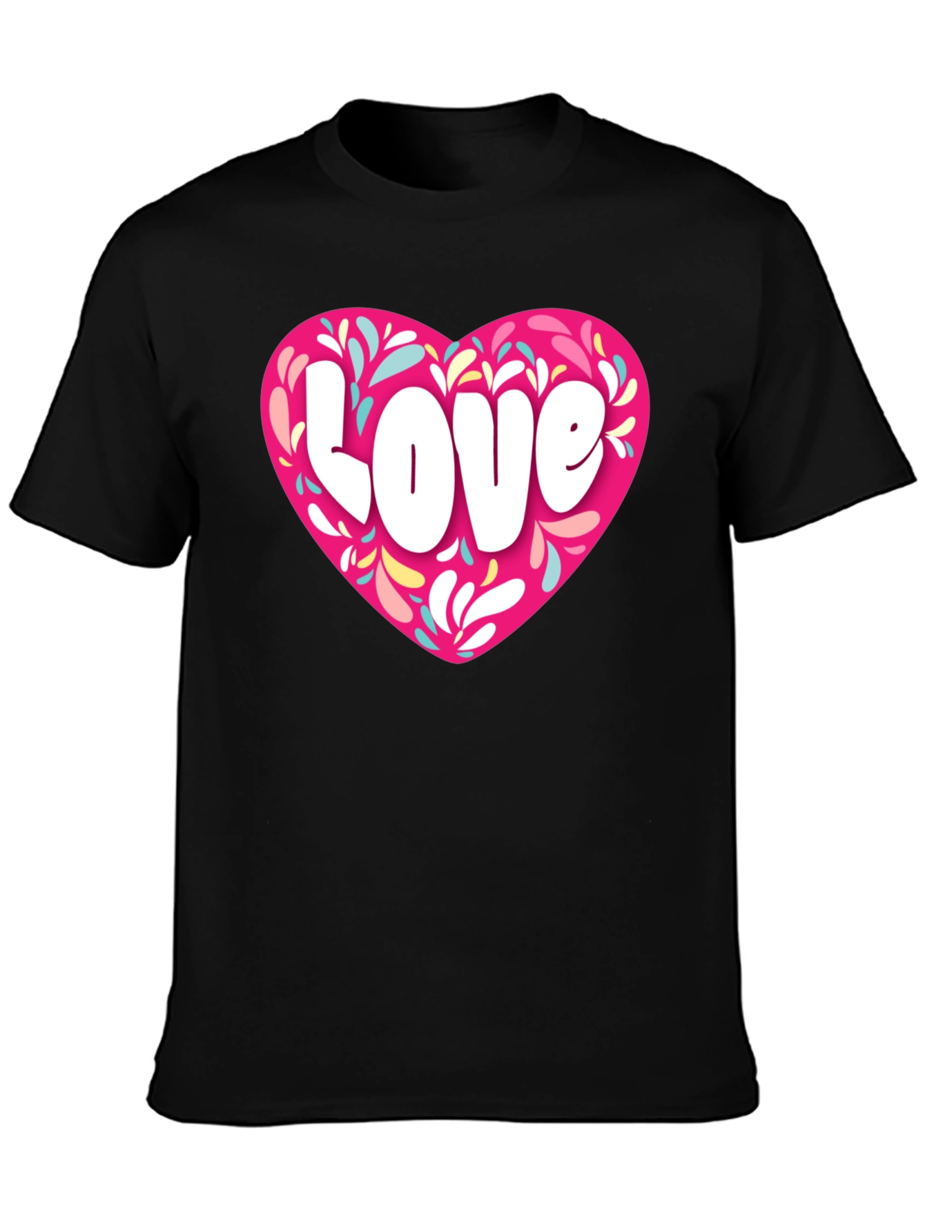 Black Love Heart Graphic Black T-Shirt view 3