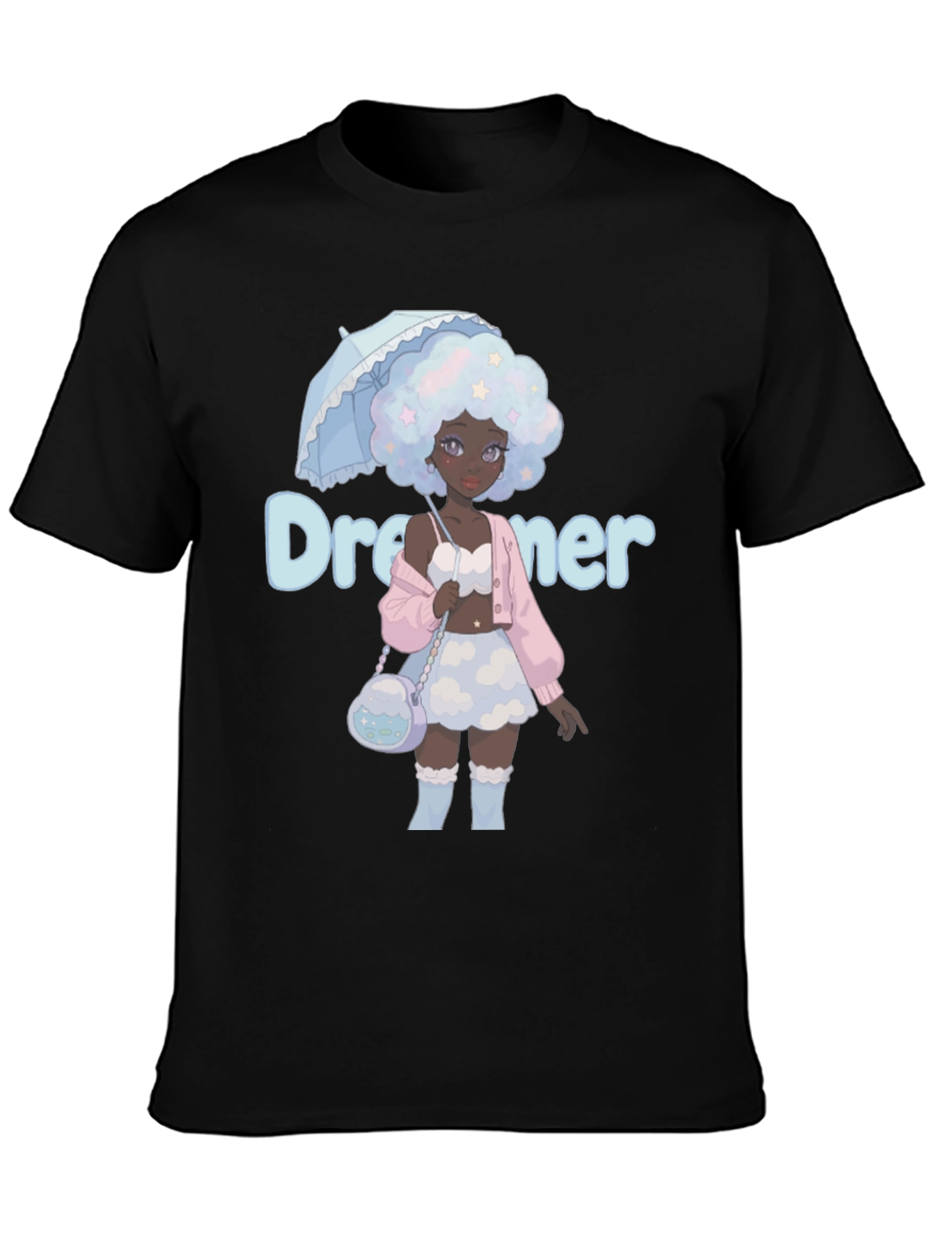 Black Dreamer Anime Girl Graphic T-Shirt view 3