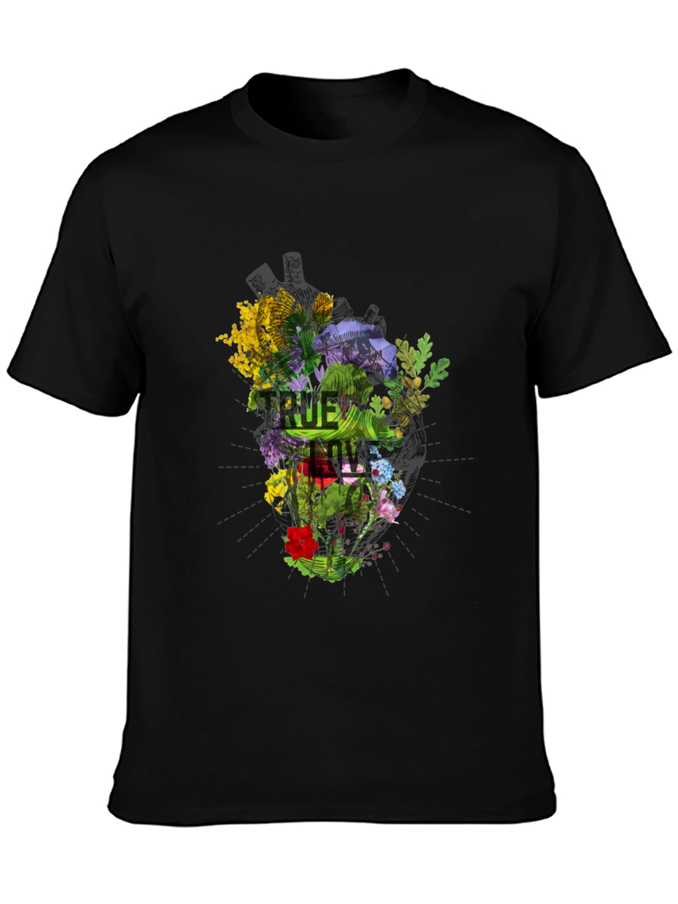Black True Love Floral Graphic Black T-Shirt view 3