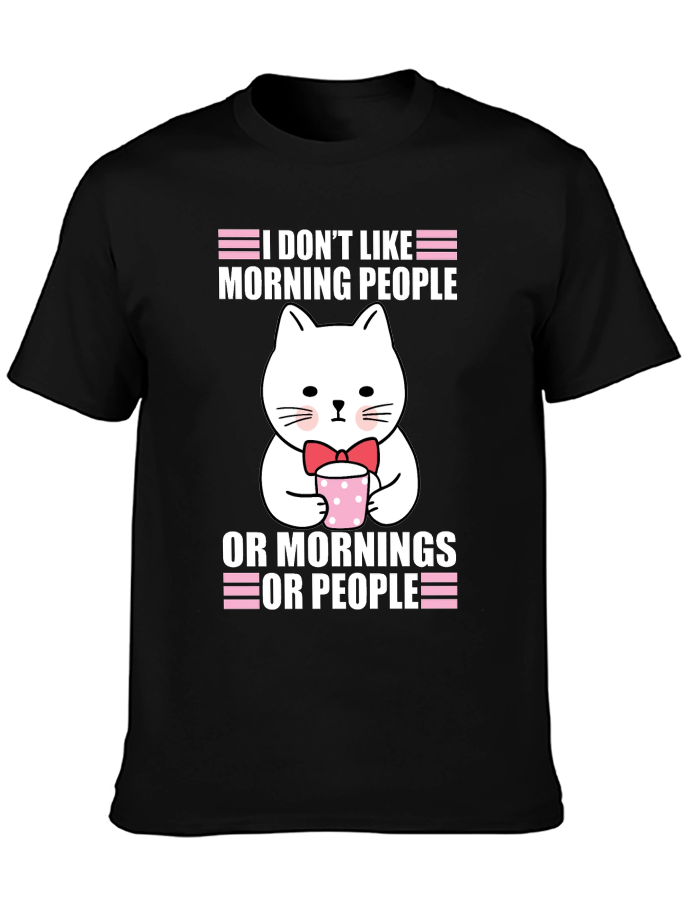 Black Funny Cat T-Shirt - I Don't Like Morning People view 3