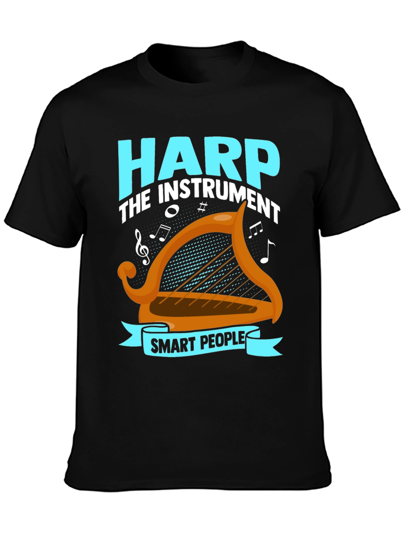 Black Harp Instrument Smart People T-Shirt view 3