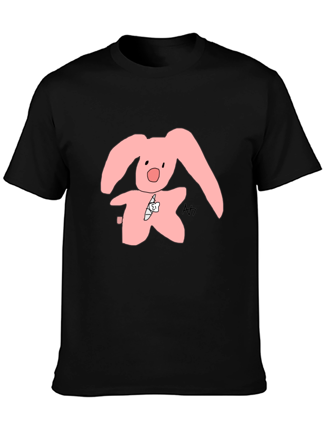 Black Pink Bunny Graphic Tee - Soft Cotton Blend view 3