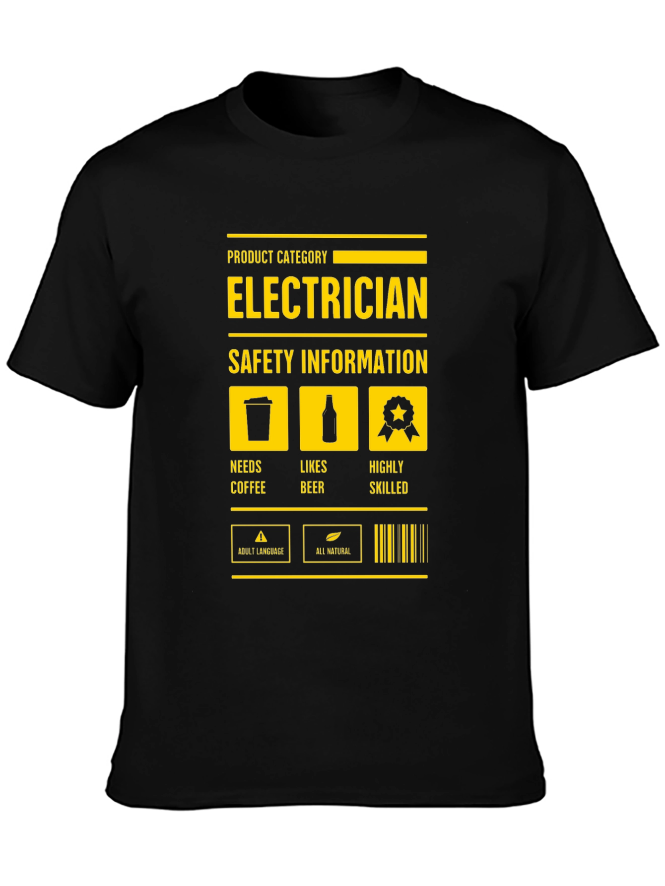 Black Electrician Safety Information Black T-Shirt view 3