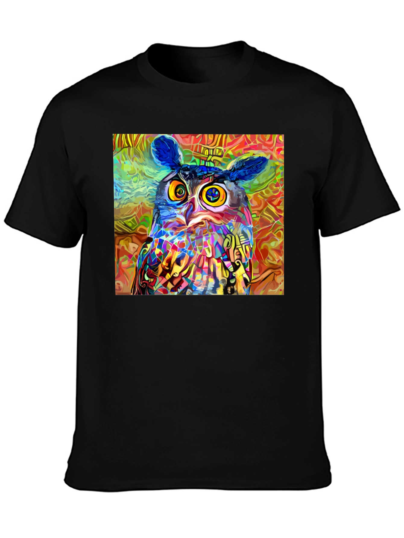 Black Psychedelic Owl Graphic Tee - Black Cotton Blend view 3