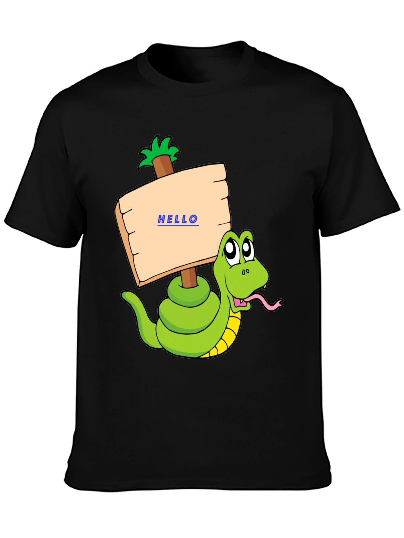 Black Funny Snake Graphic T-Shirt - Hello Sign view 3