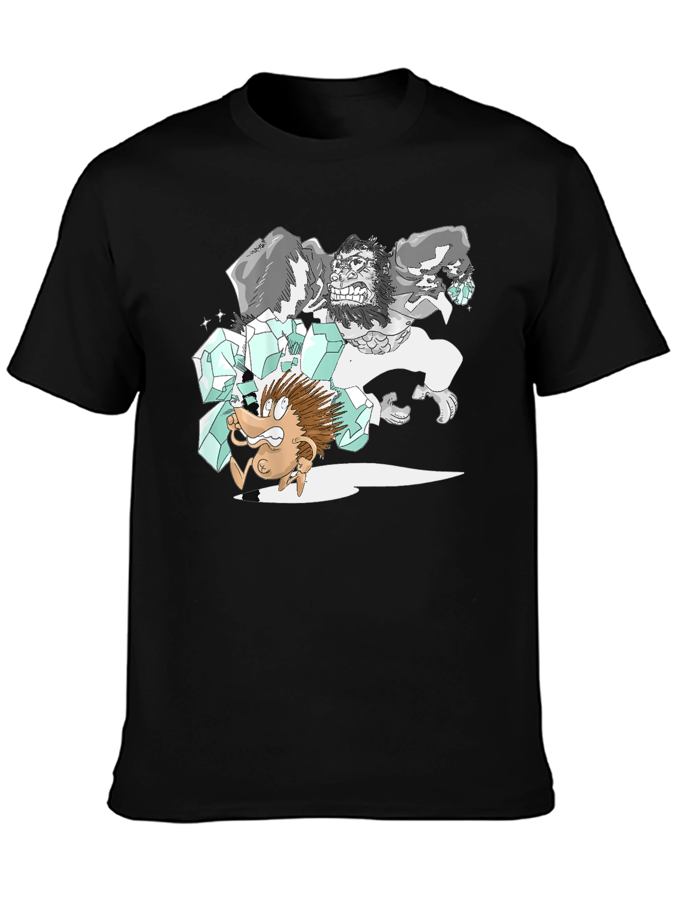 Black Cartoon Gorilla Graphic Tee - Black Cotton T-Shirt view 3