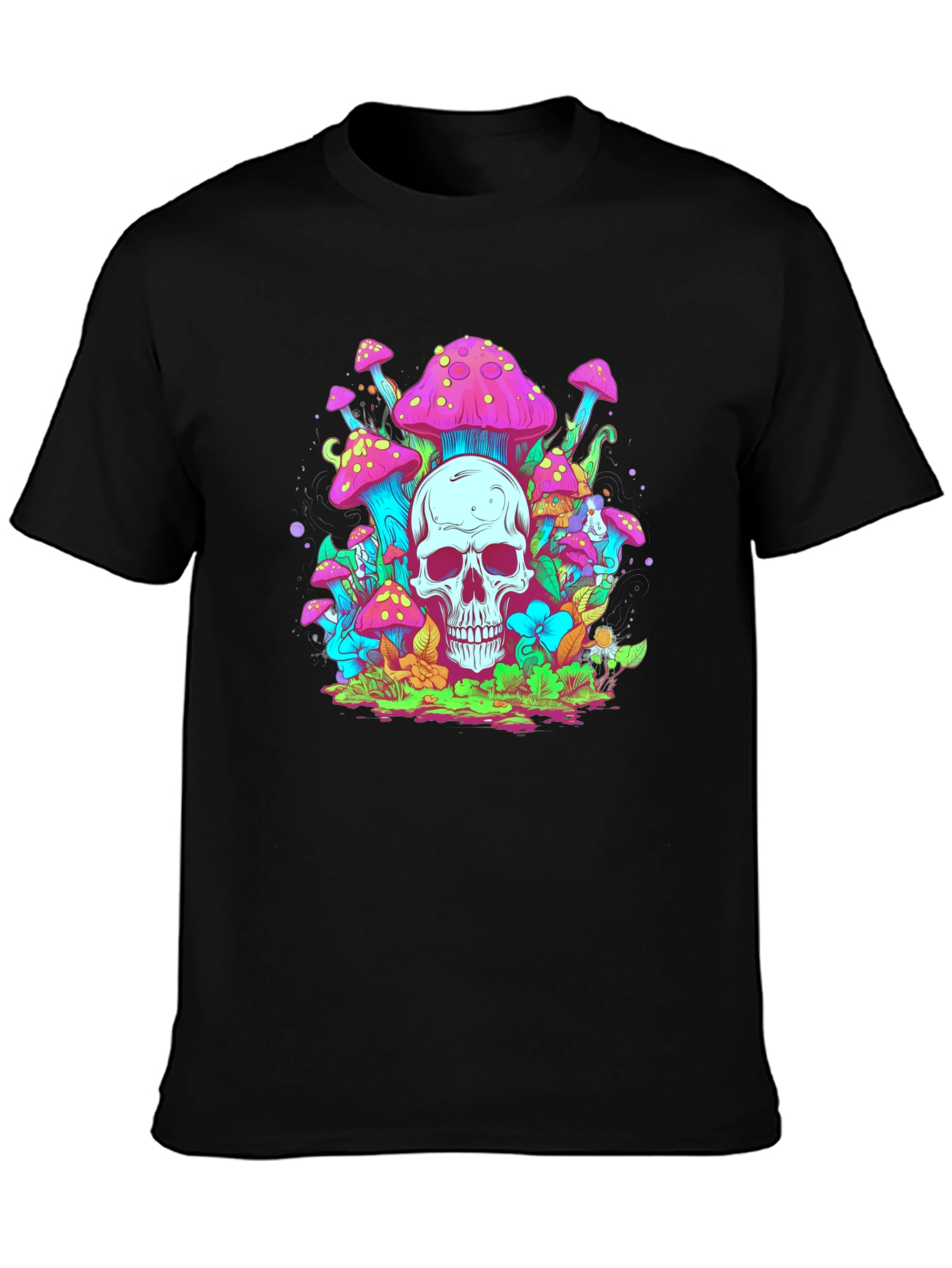 Black Skull Mushroom Graphic Tee - Black view 3