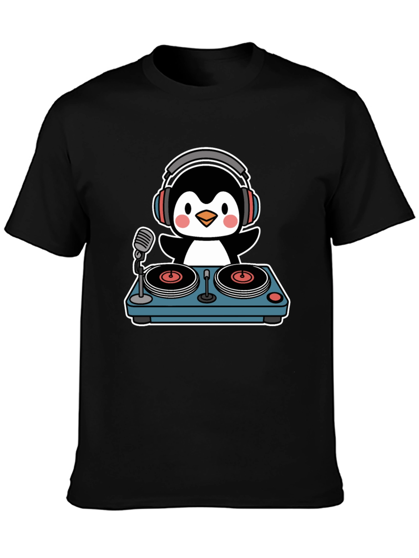 Black DJ Penguin Black T-Shirt - Music Lover's Tee view 3