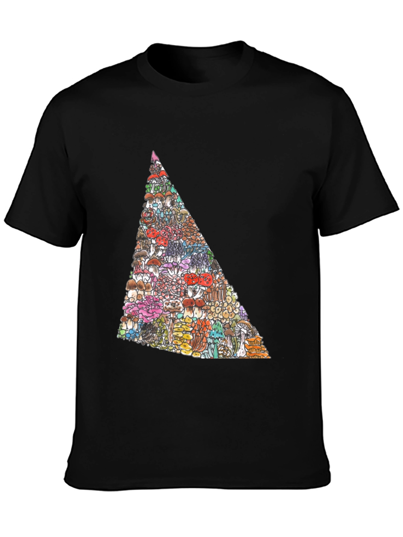 Black Funky Mushroom Triangle Graphic Black T-Shirt view 3