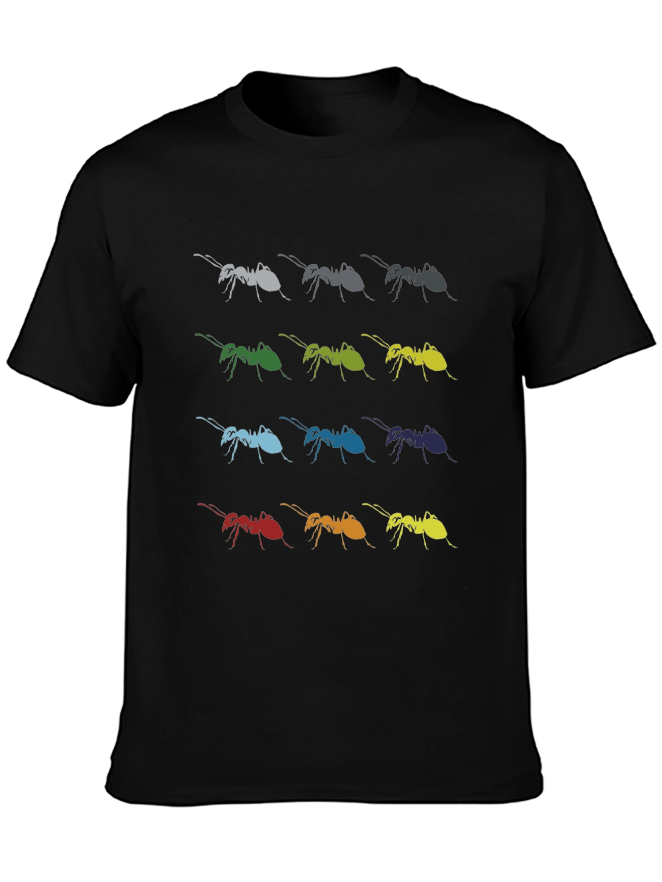 Black Colorful Ants Pattern Black T-Shirt view 3