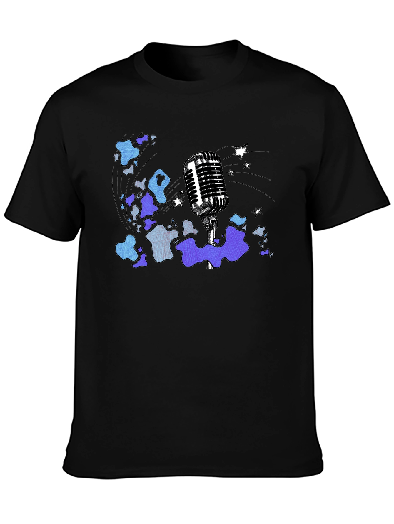 Black Vintage Microphone Graphic T-Shirt view 3