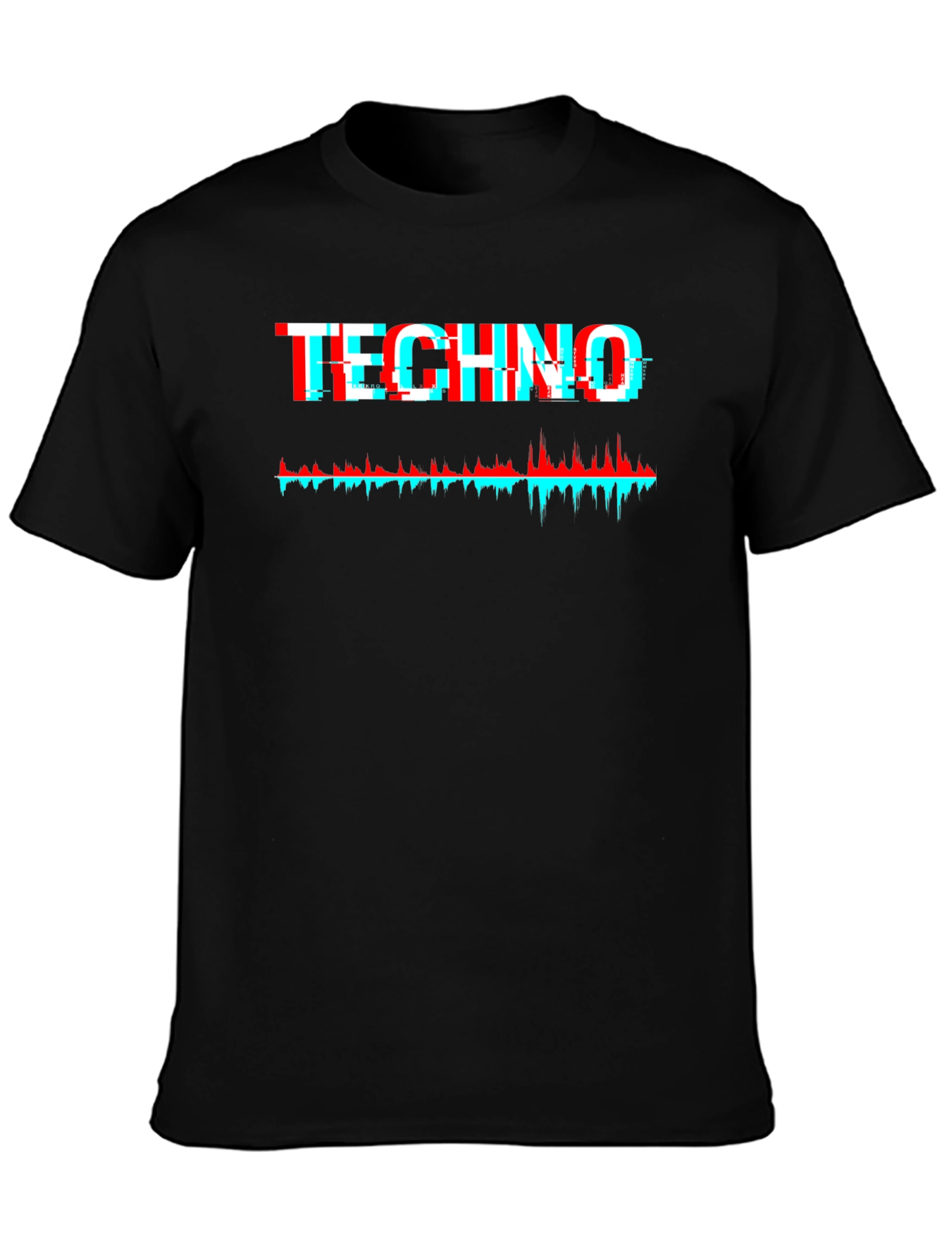 Black Techno Glitch Graphic Tee - Black view 3