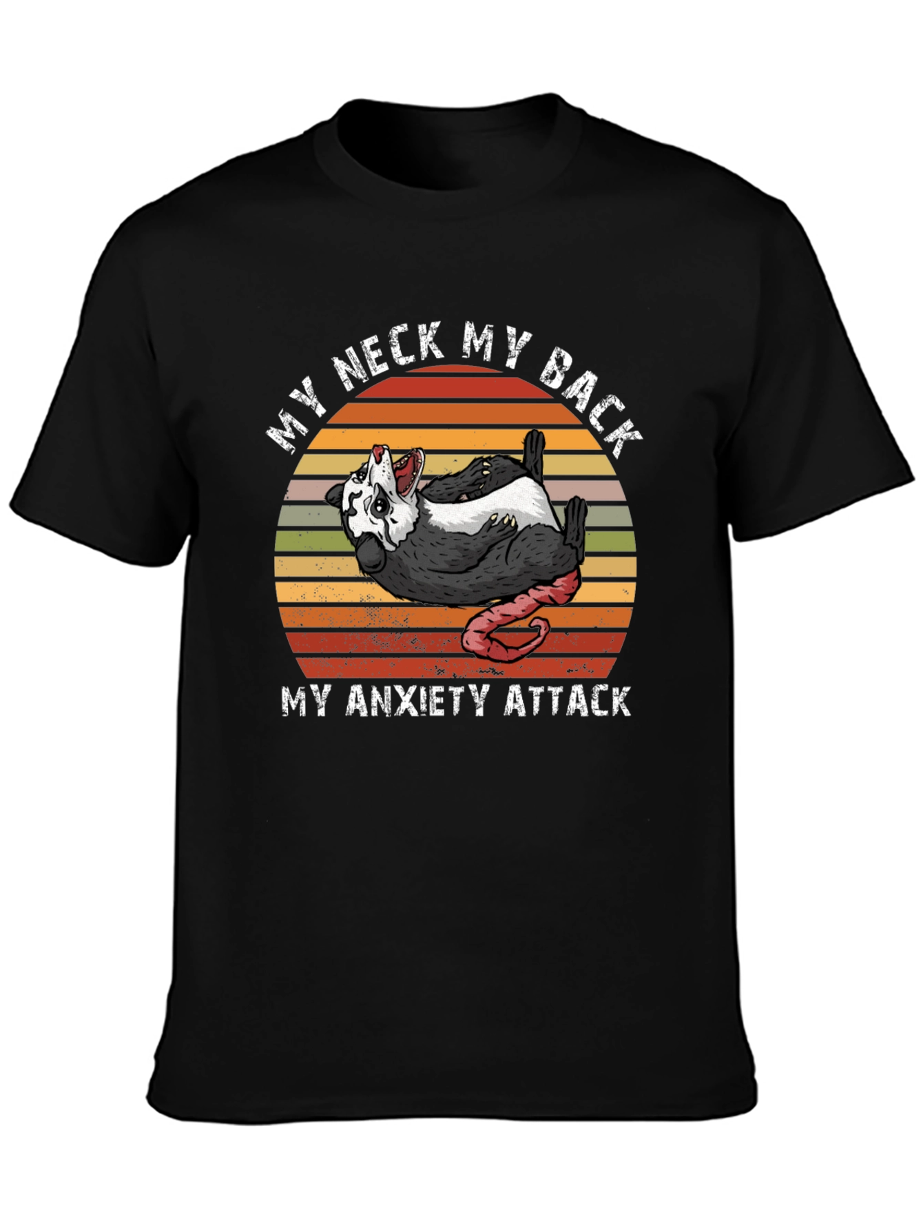 Black Funny Opossum Anxiety Attack Graphic T-Shirt view 3