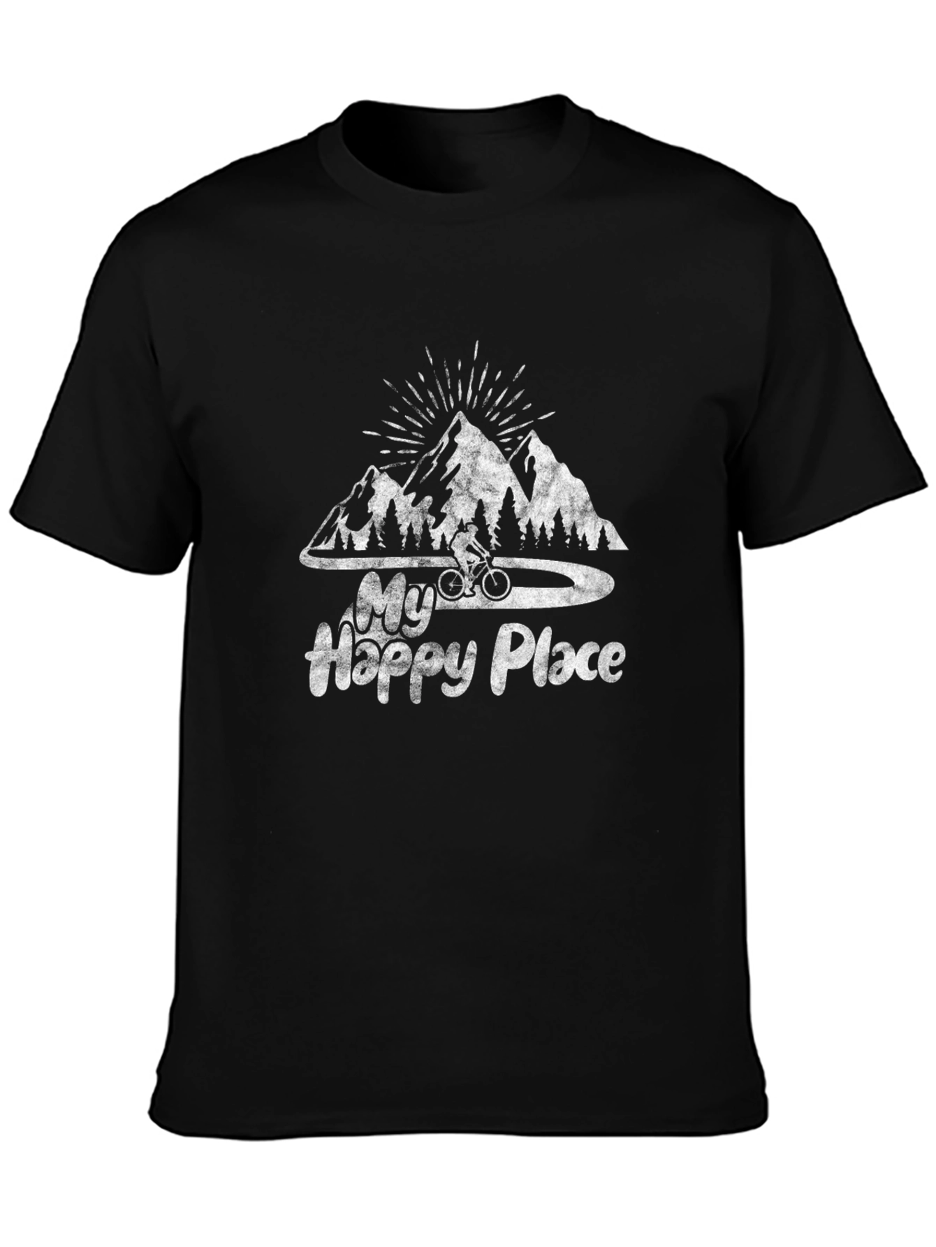 Black My Happy Place Mountain Biking Graphic Tee view 3