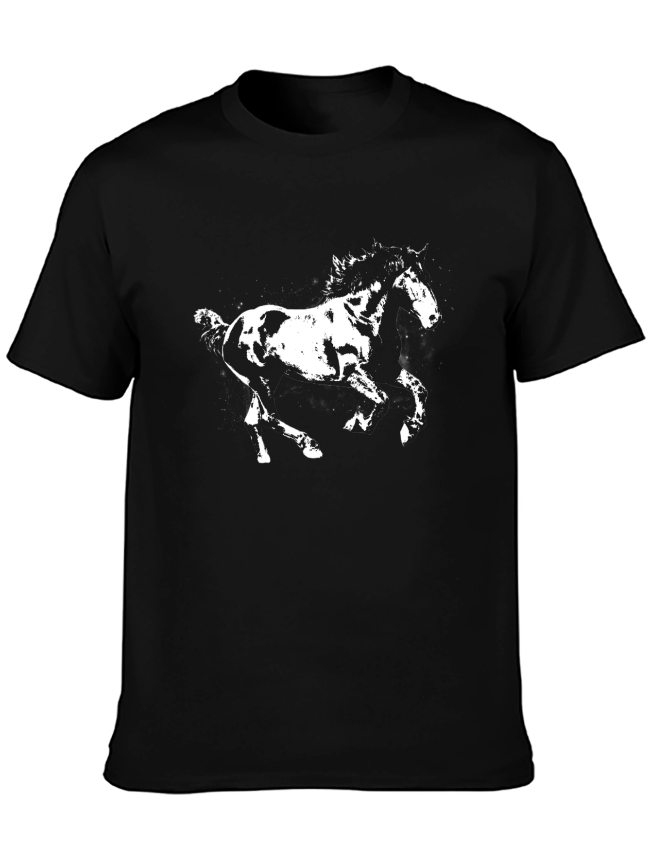 Black Black T-Shirt with White Horse Graphic view 3