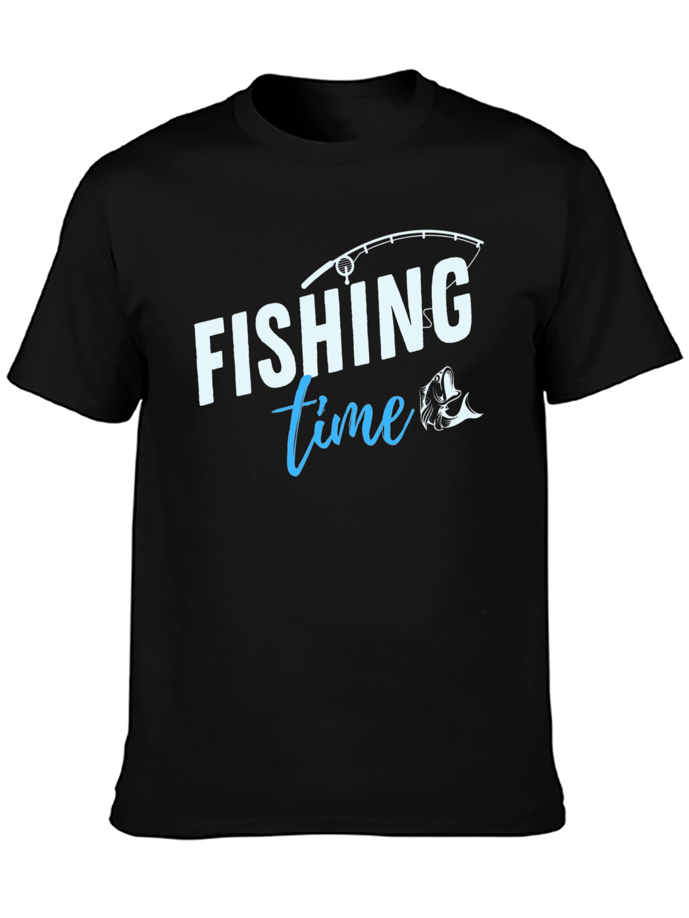 Black Fishing Time T-Shirt - Black Crew Neck Tee view 3