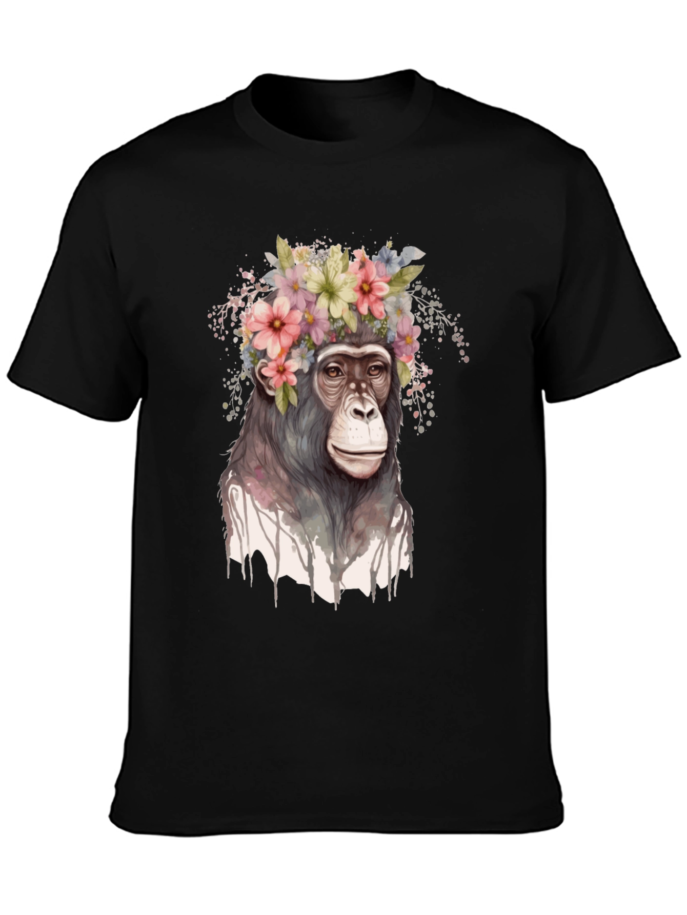 Black Floral Crown Chimp Graphic Tee view 3