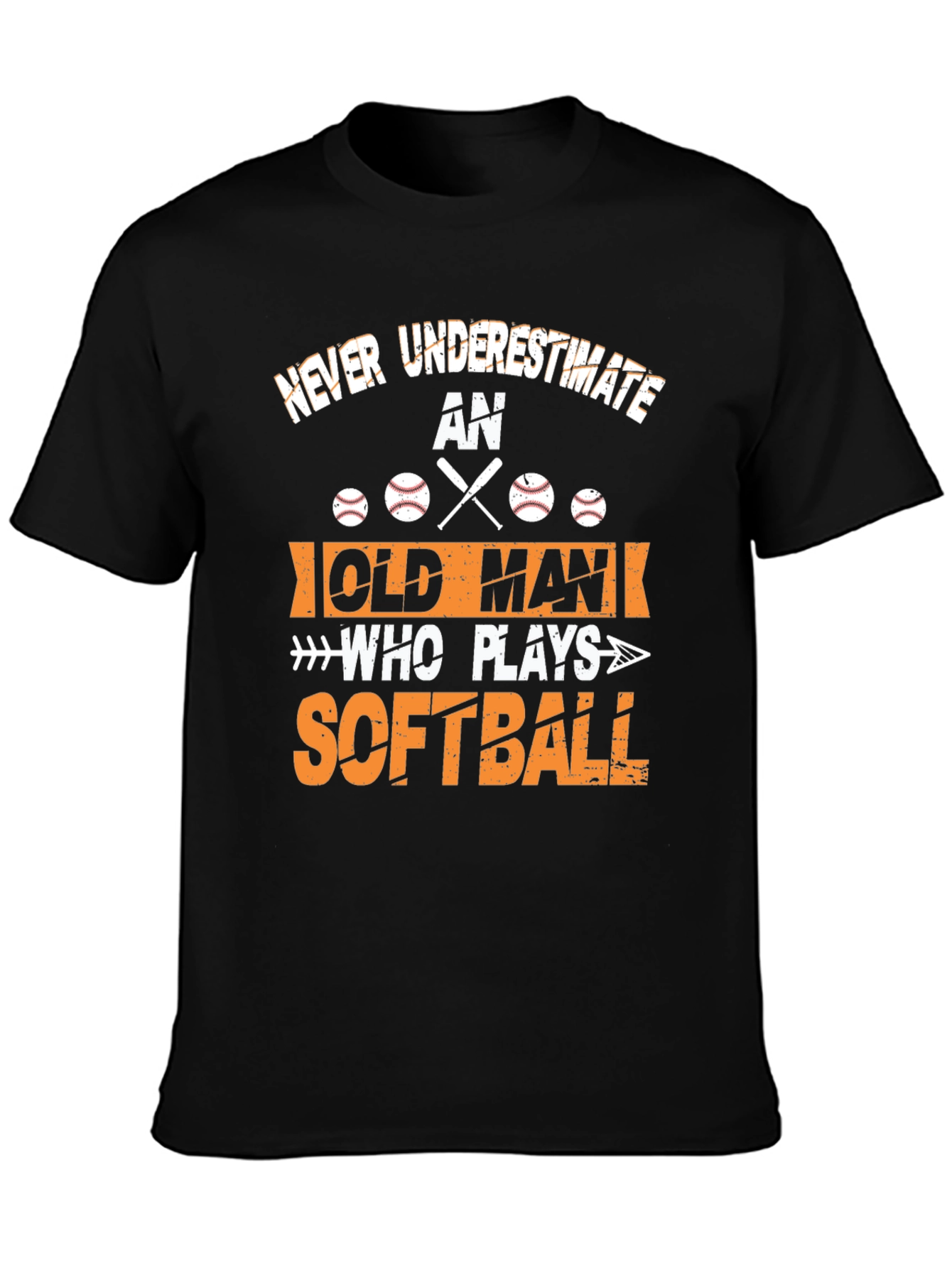 Black Never Underestimate Old Man Softball T-Shirt view 3