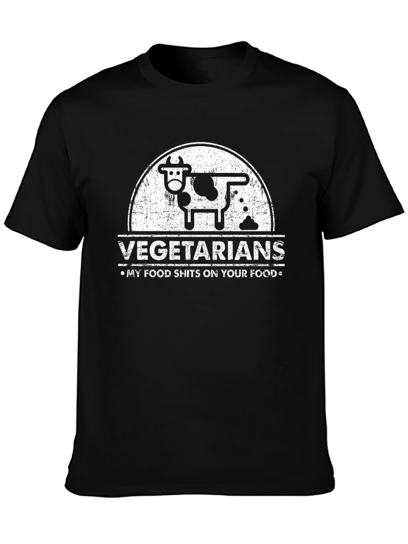 Black Vegetarian Humor T-Shirt - My Food Shits On Your Food view 3