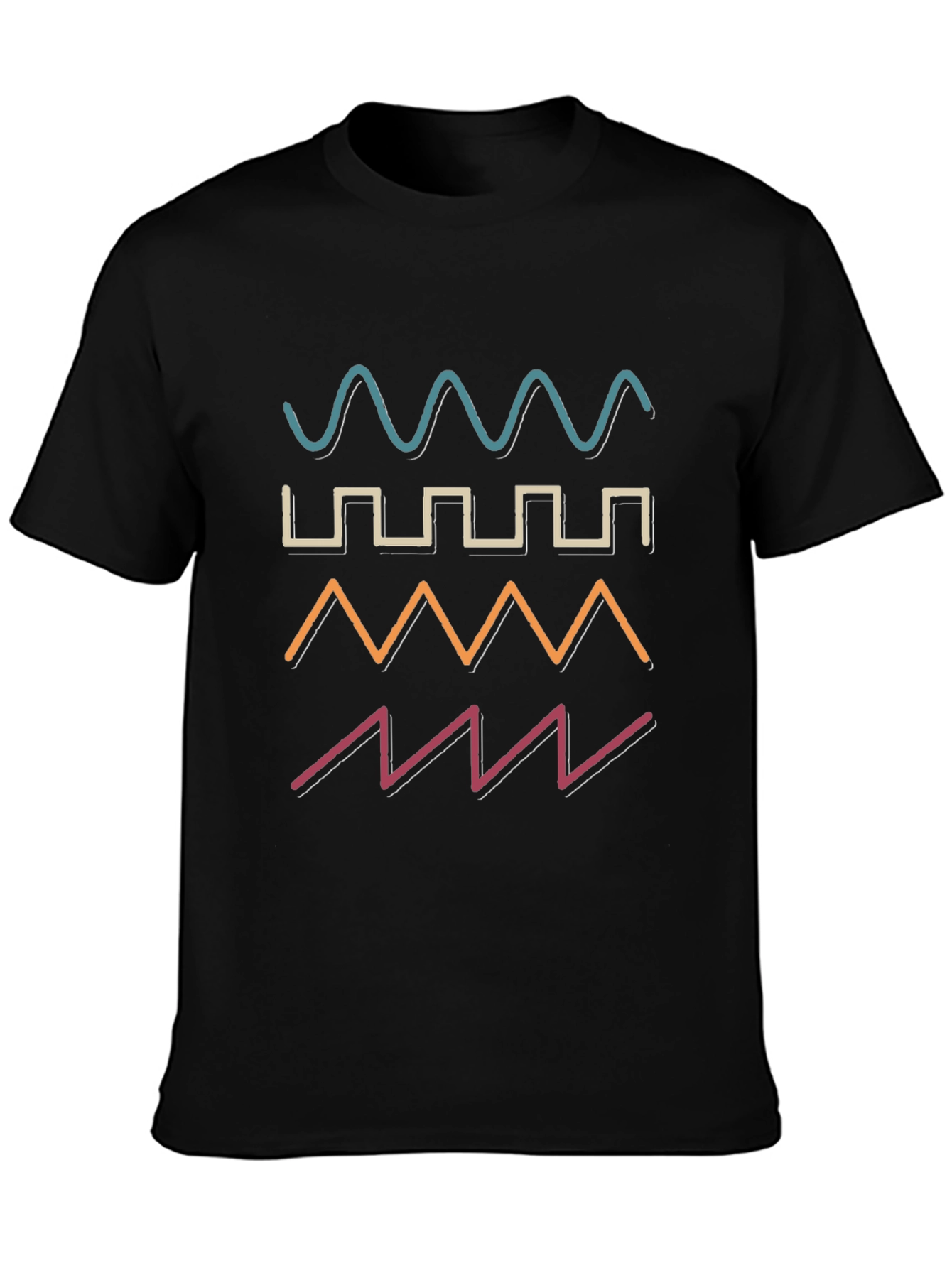 Black Retro Waveform Graphic Tee - Black Cotton T-Shirt view 3