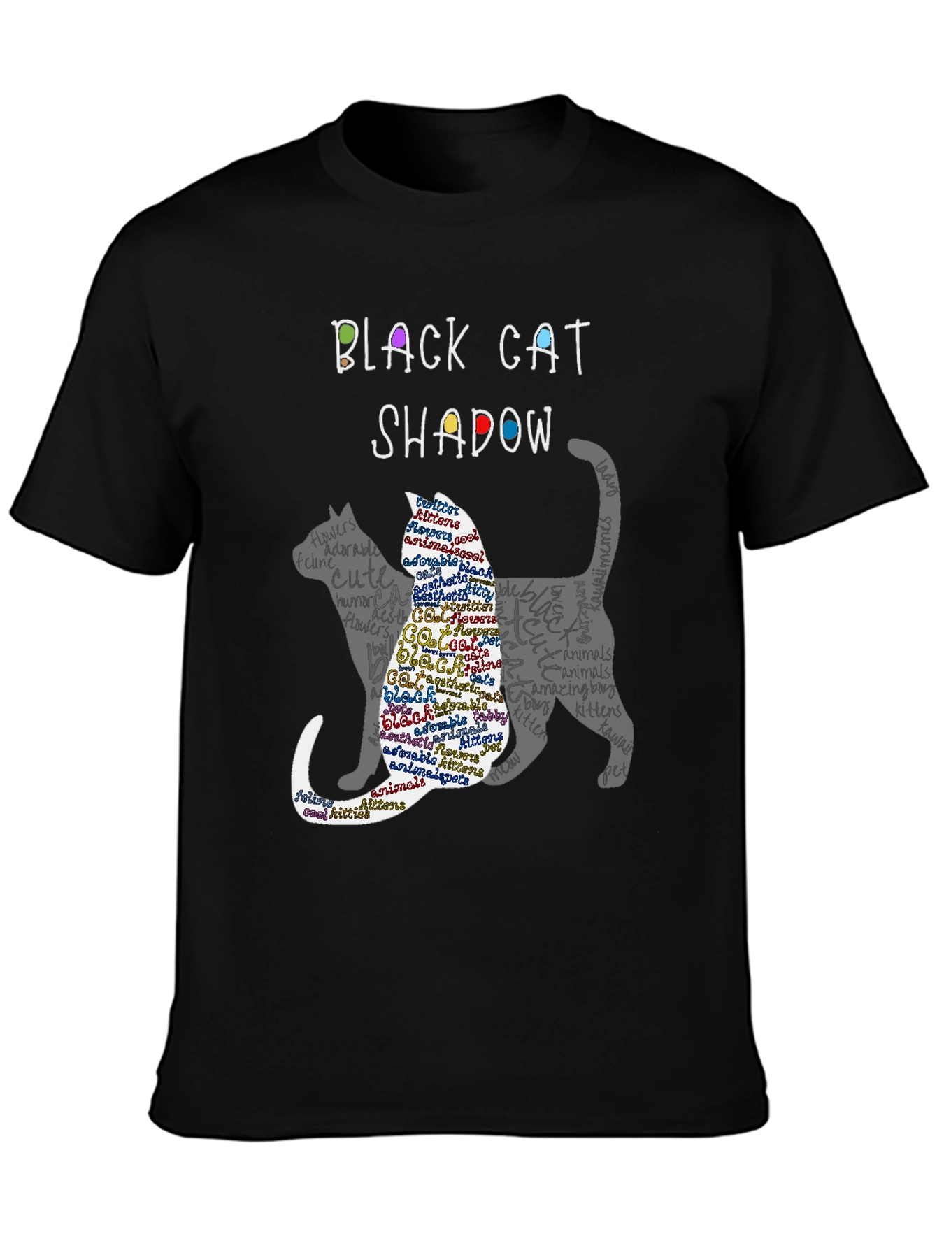 Black Black Cat Shadow Graphic T-Shirt view 3