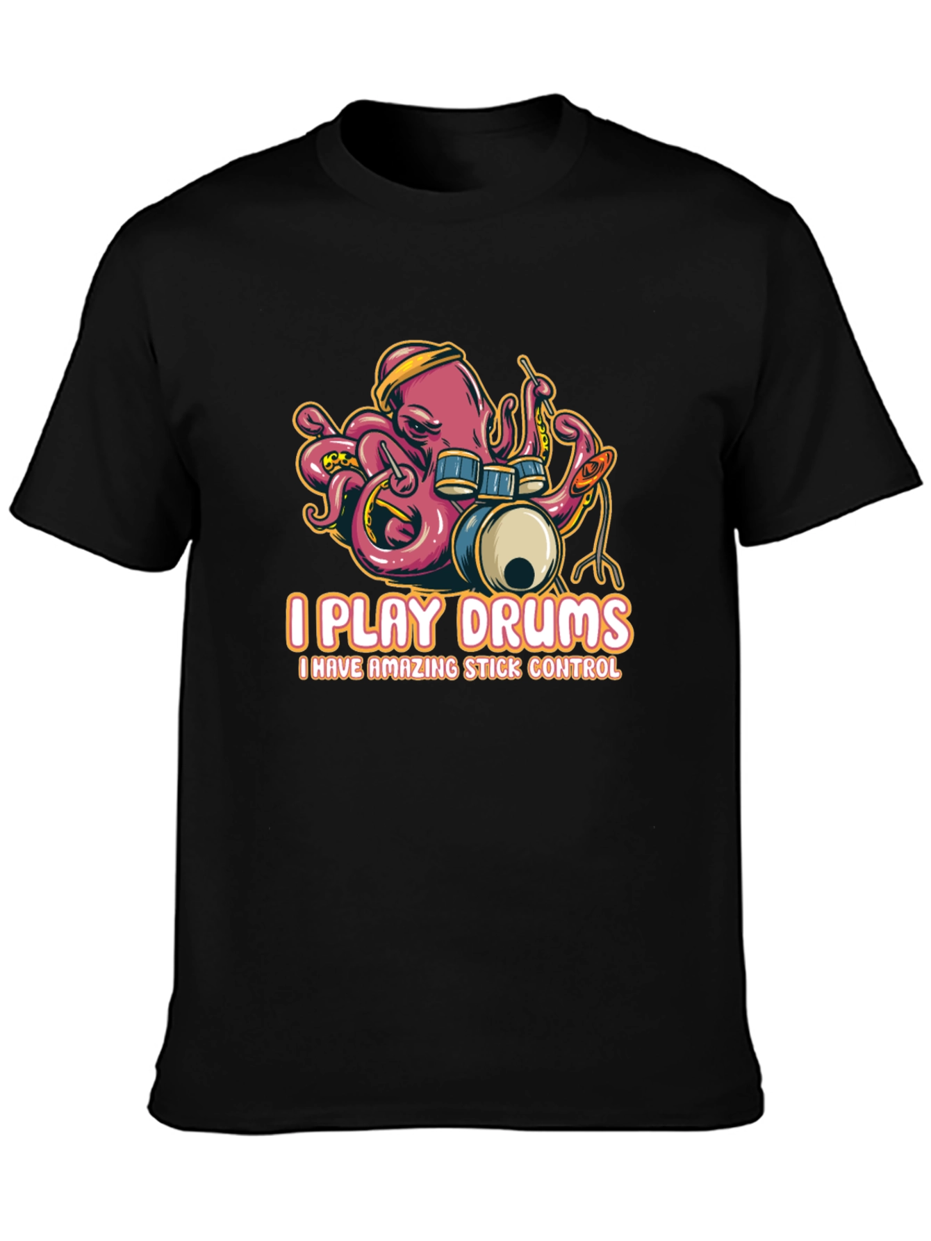 Black Octopus Drummer T-Shirt - I Play Drums view 3