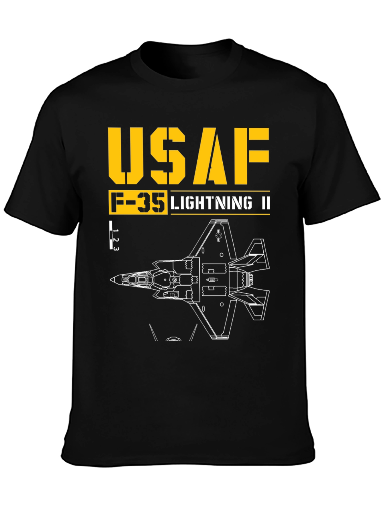 Black USAF F-35 Lightning II Blueprint T-Shirt view 3