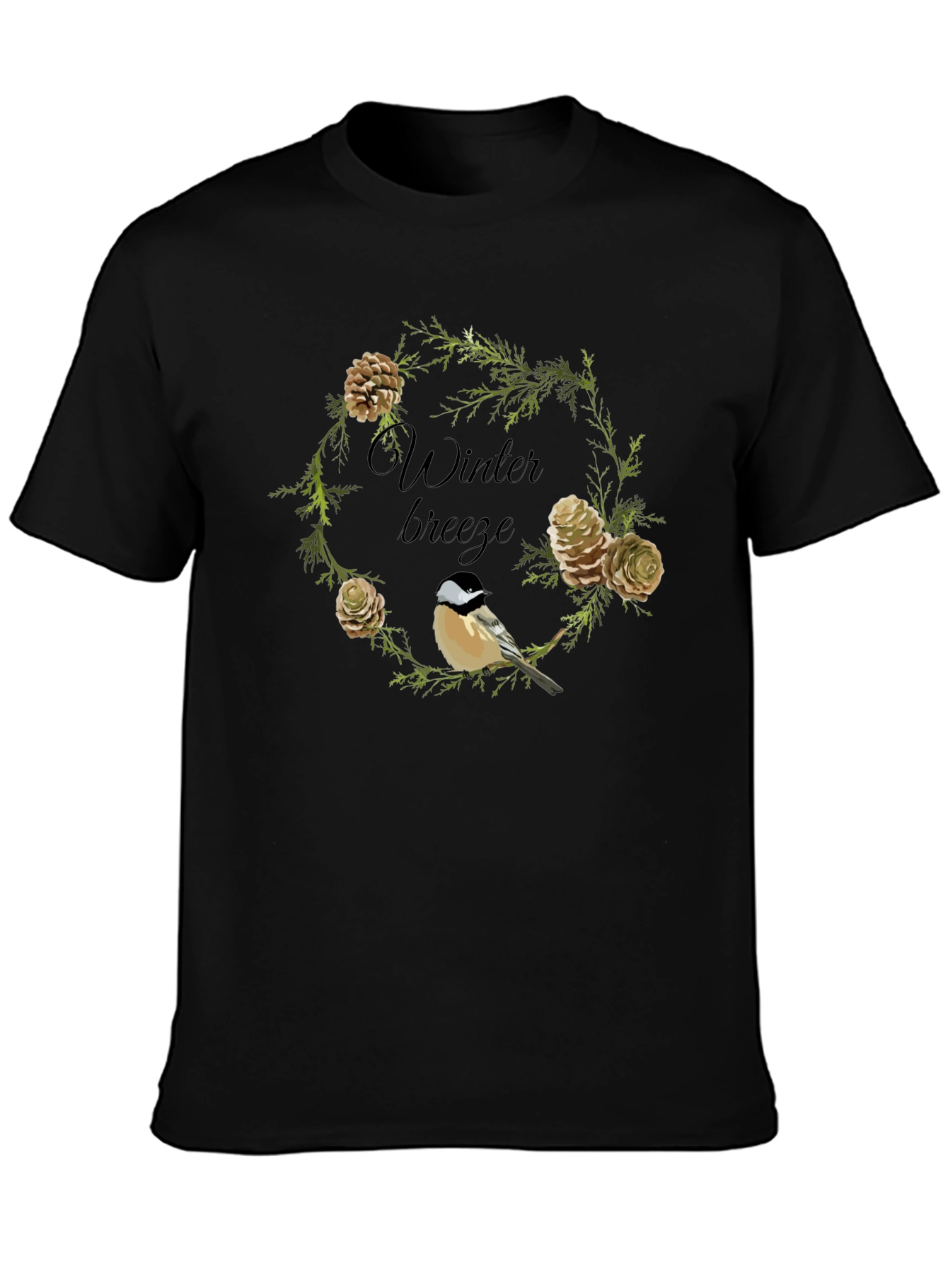 Black Winter Breeze Bird & Pine Cone Graphic Tee view 3