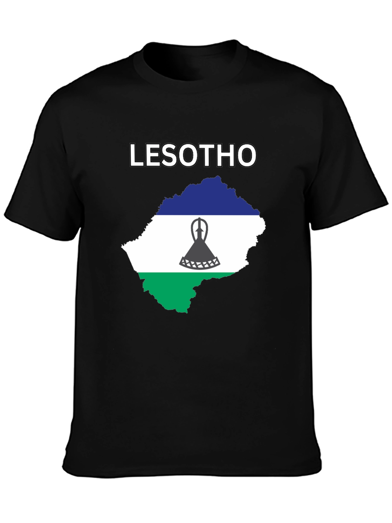 Lesotho Flag T-Shirt - Black Cotton Tee - 3
