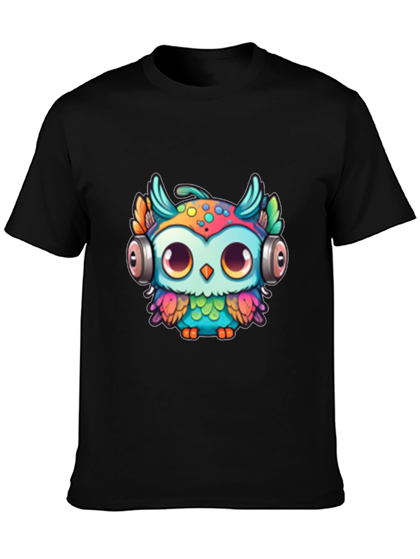 Black Owl with Headphones Graphic Tee - Black view 3