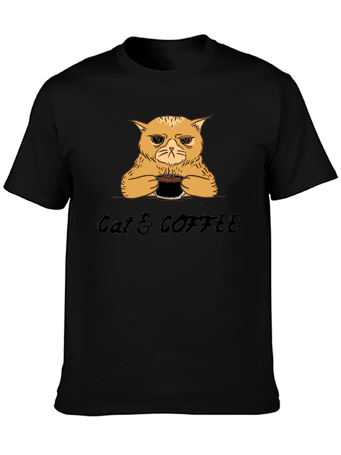 Black Cat & Coffee Graphic T-Shirt - Funny Novelty Tee view 3