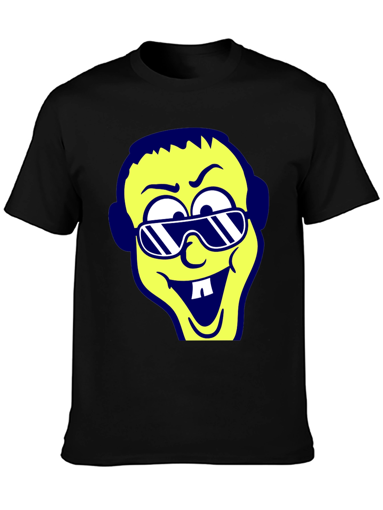 Black Cartoon Face Graphic Tee - Black view 3