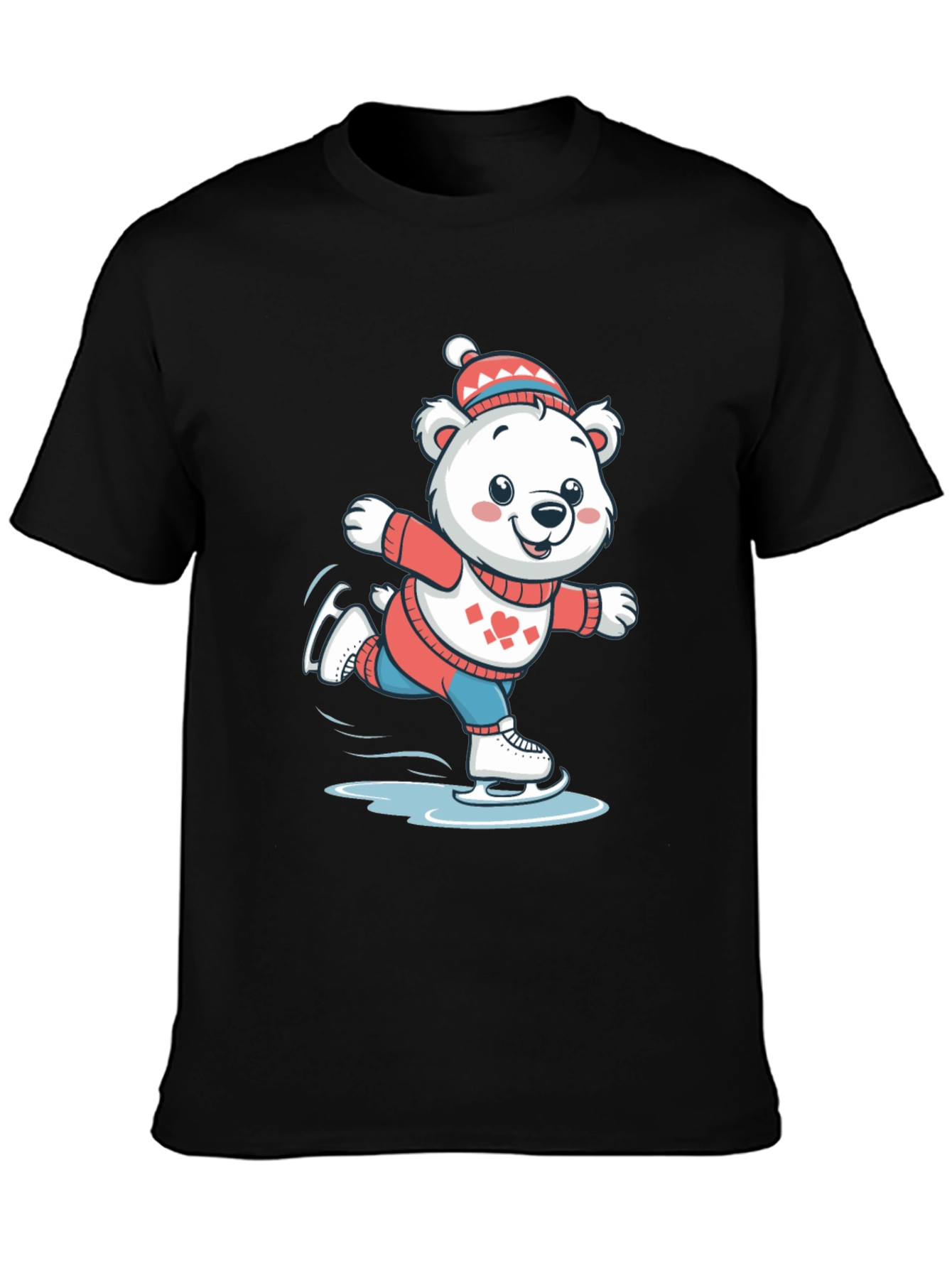 Black Ice Skating Bear T-Shirt view 3