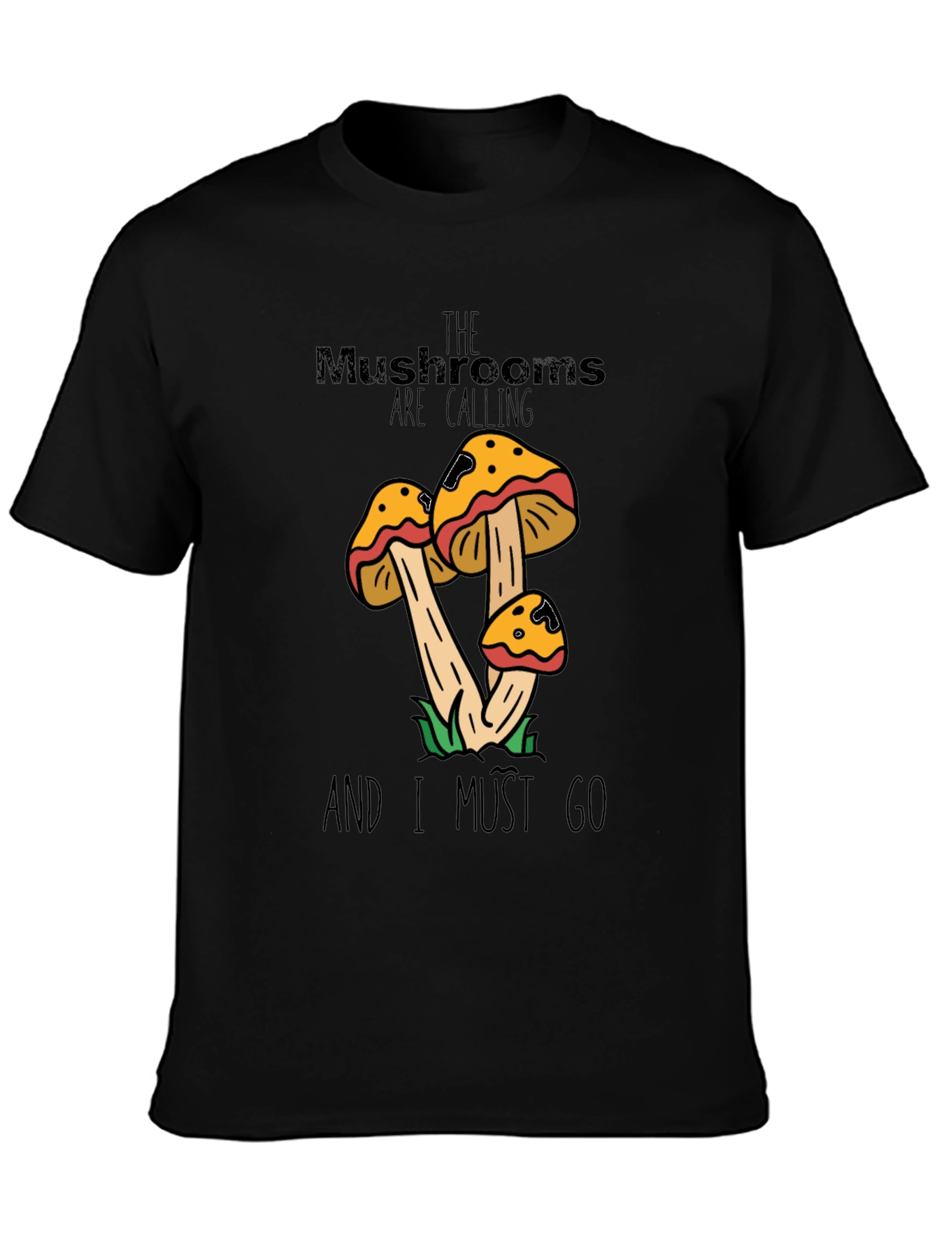Black Mushroom Calling T-Shirt view 3