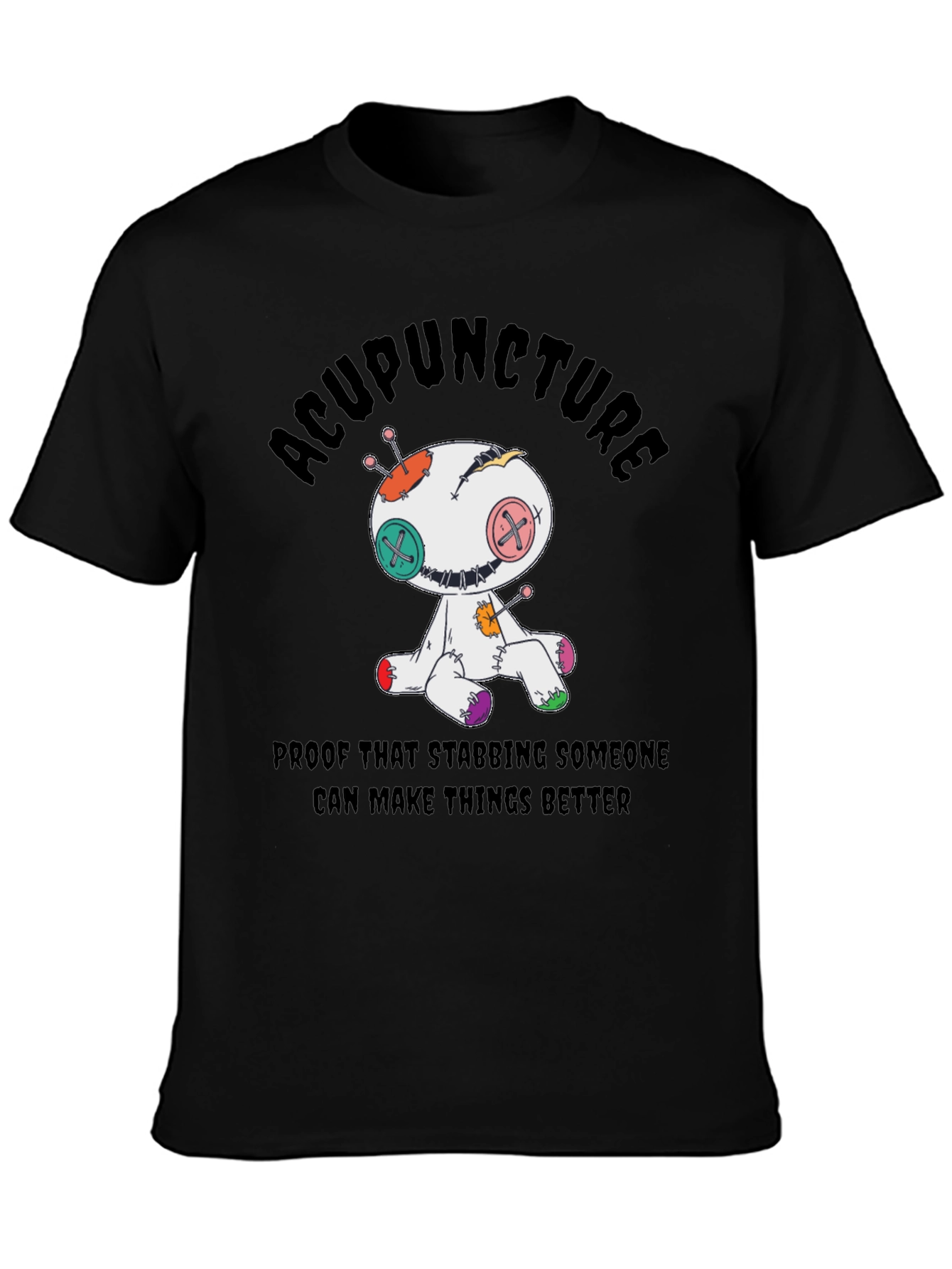 Black Acupuncture Voodoo Doll T-Shirt view 3