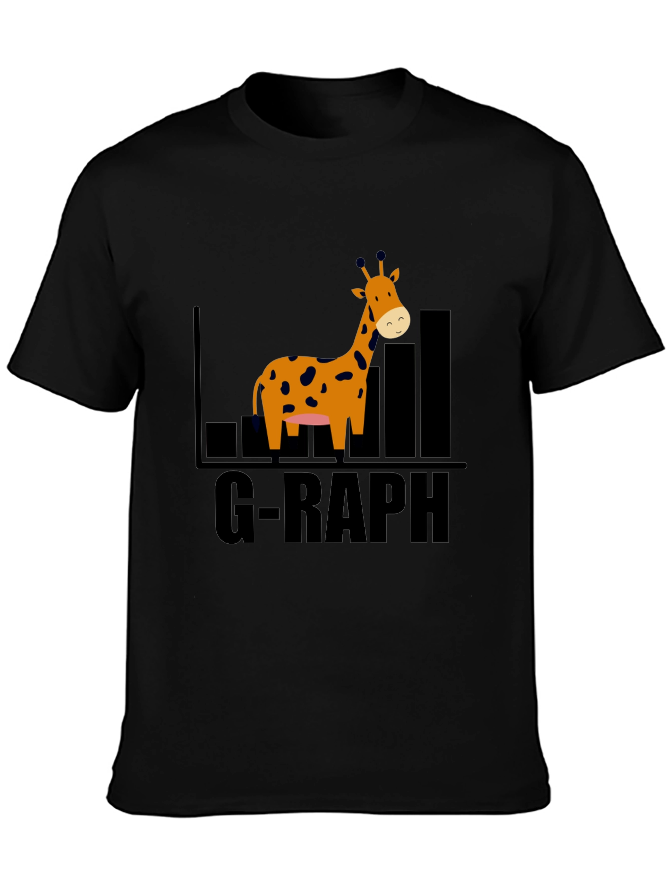 Black G-Raph Cartoon Giraffe Black T-Shirt view 3