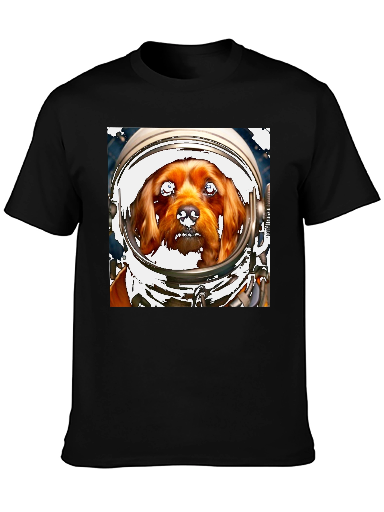 Black Dog in Space Helmet T-Shirt - Unique Pet Lover Tee view 3