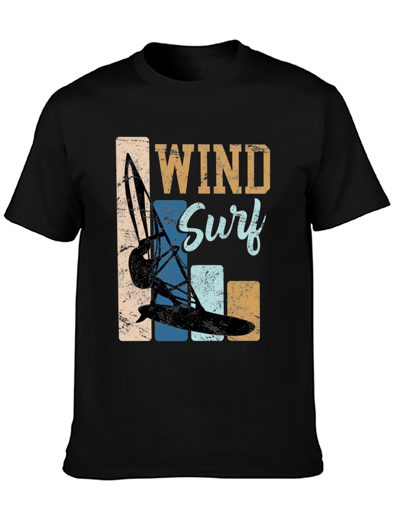 Black Wind Surf Graphic Tee - Retro Water Sports T-Shirt view 3