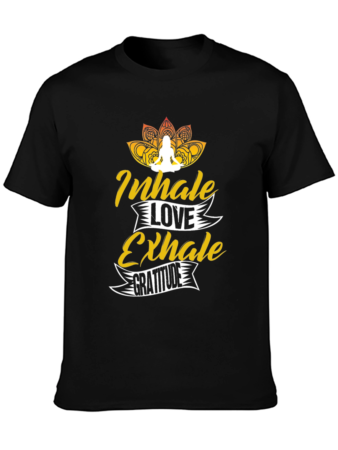 Black Inhale Love Exhale Gratitude Black Graphic Tee view 3