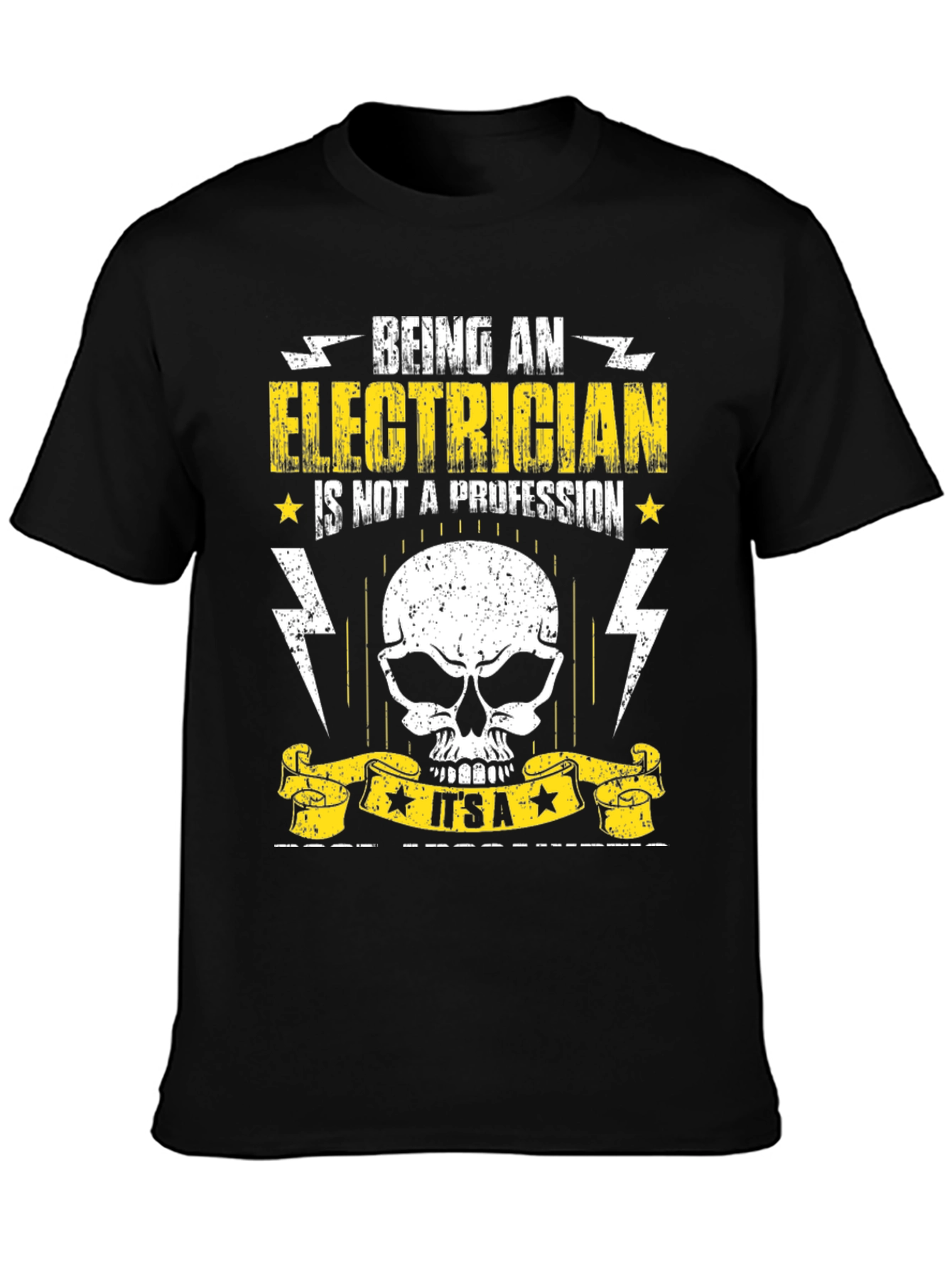 Black Electrician T-Shirt - Being An Electrician Skull Design view 3