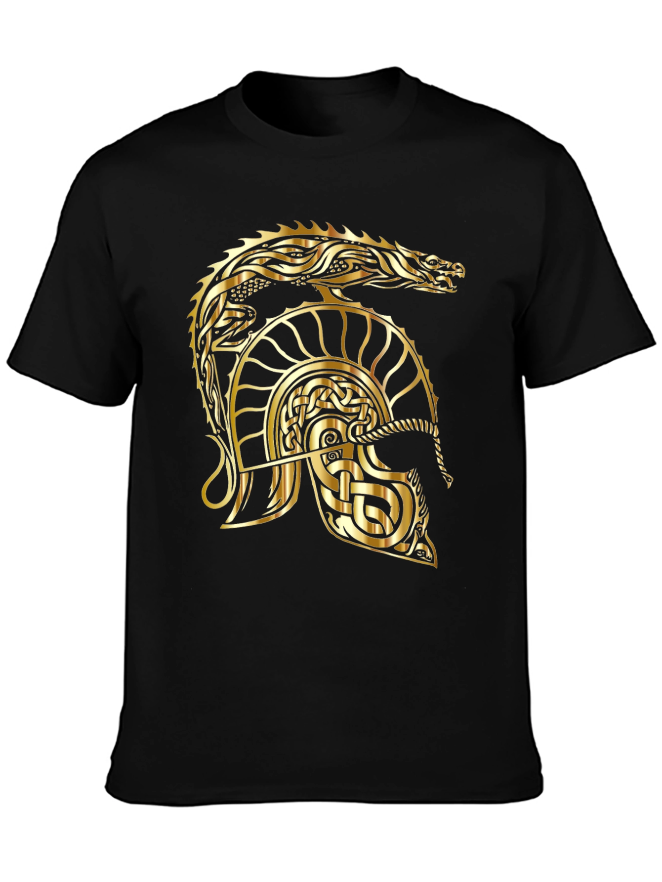 Black Gold Dragon Helmet Black T-Shirt view 3
