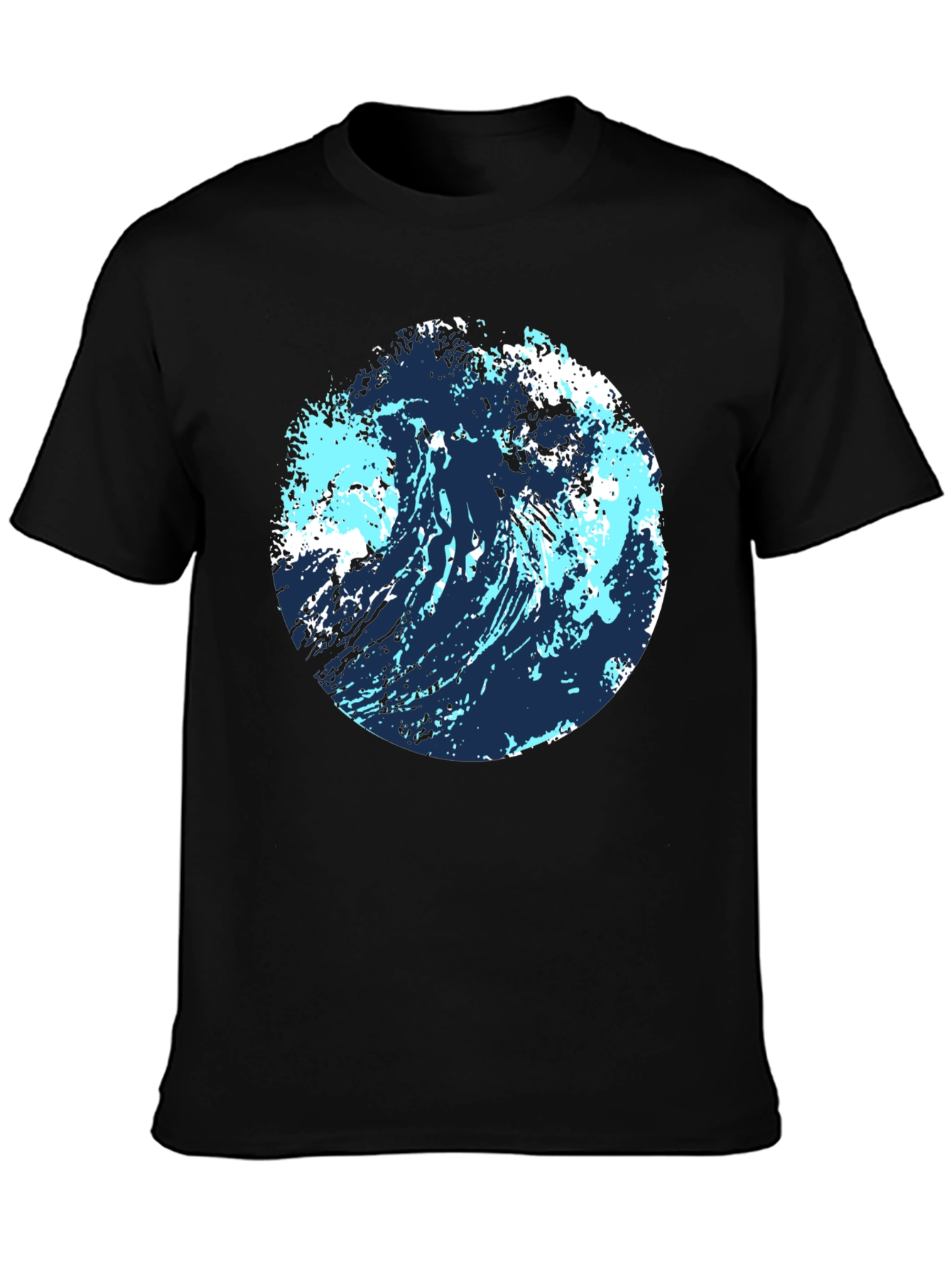 Black Abstract Wave Graphic Tee - Black Cotton Blend view 3