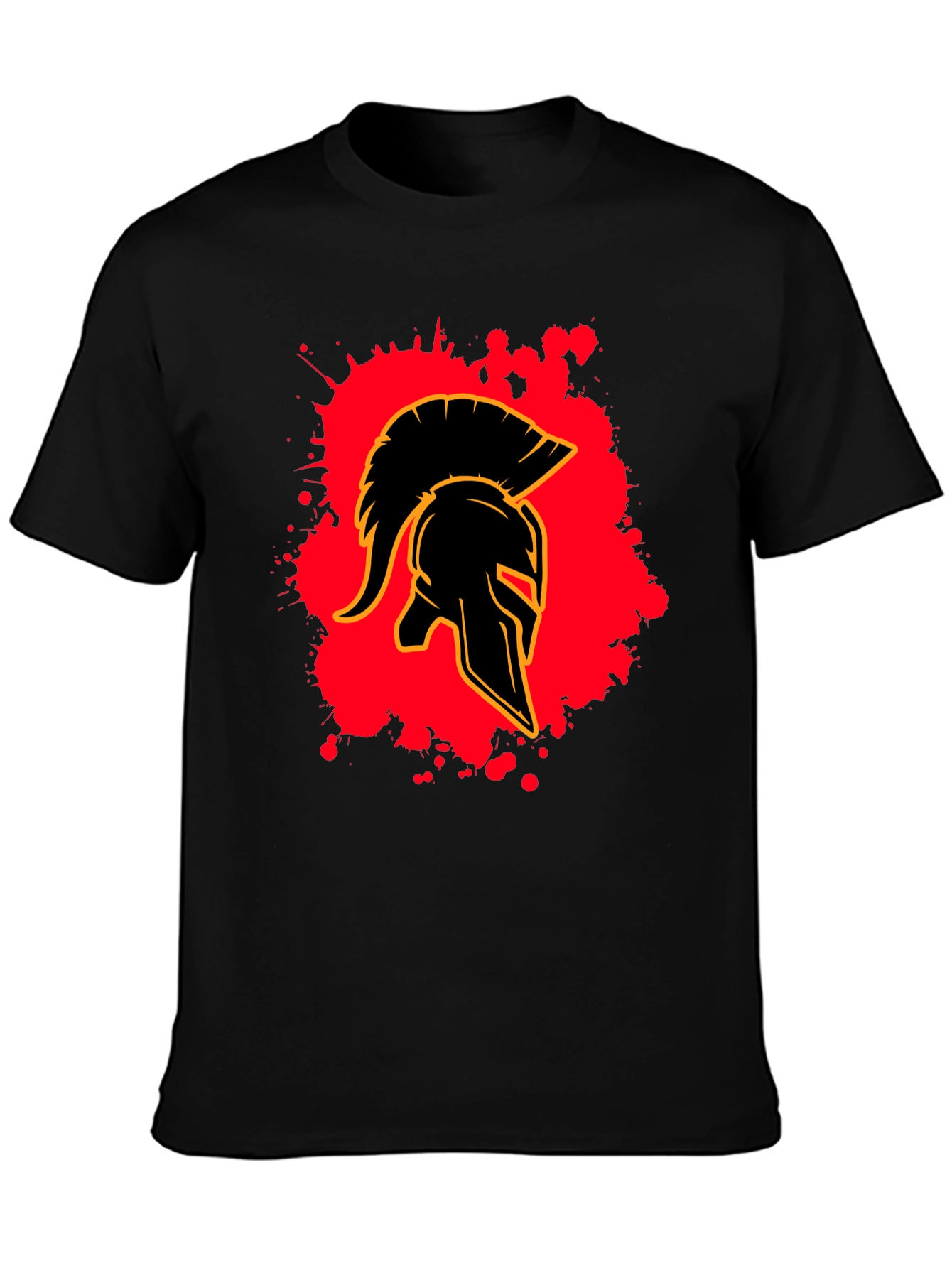 Black Spartan Helmet Graphic Tee - Black Cotton Blend view 3