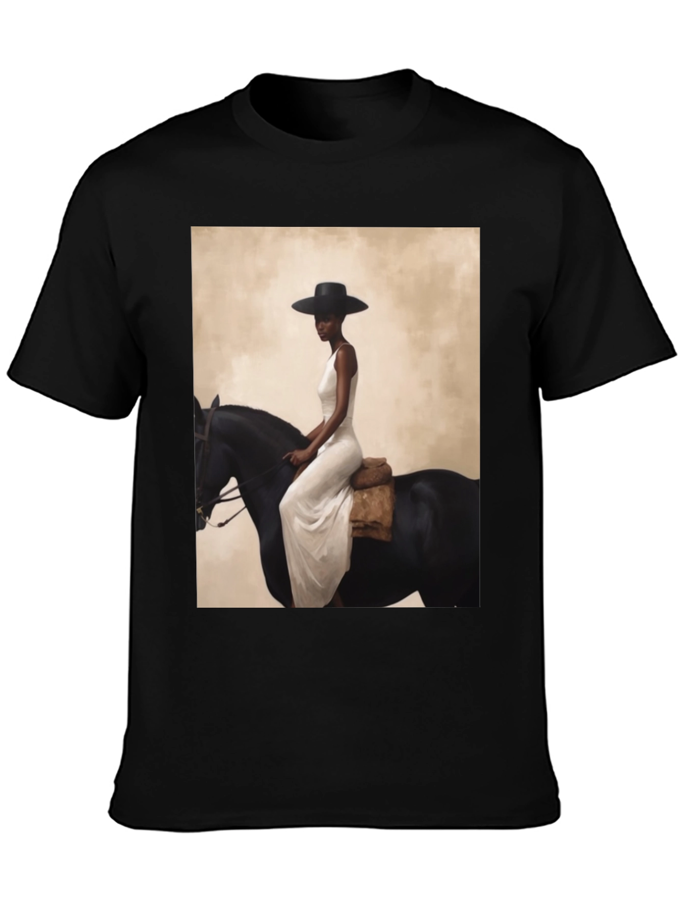 Black Elegant Woman on Horseback Graphic Tee - Black view 3