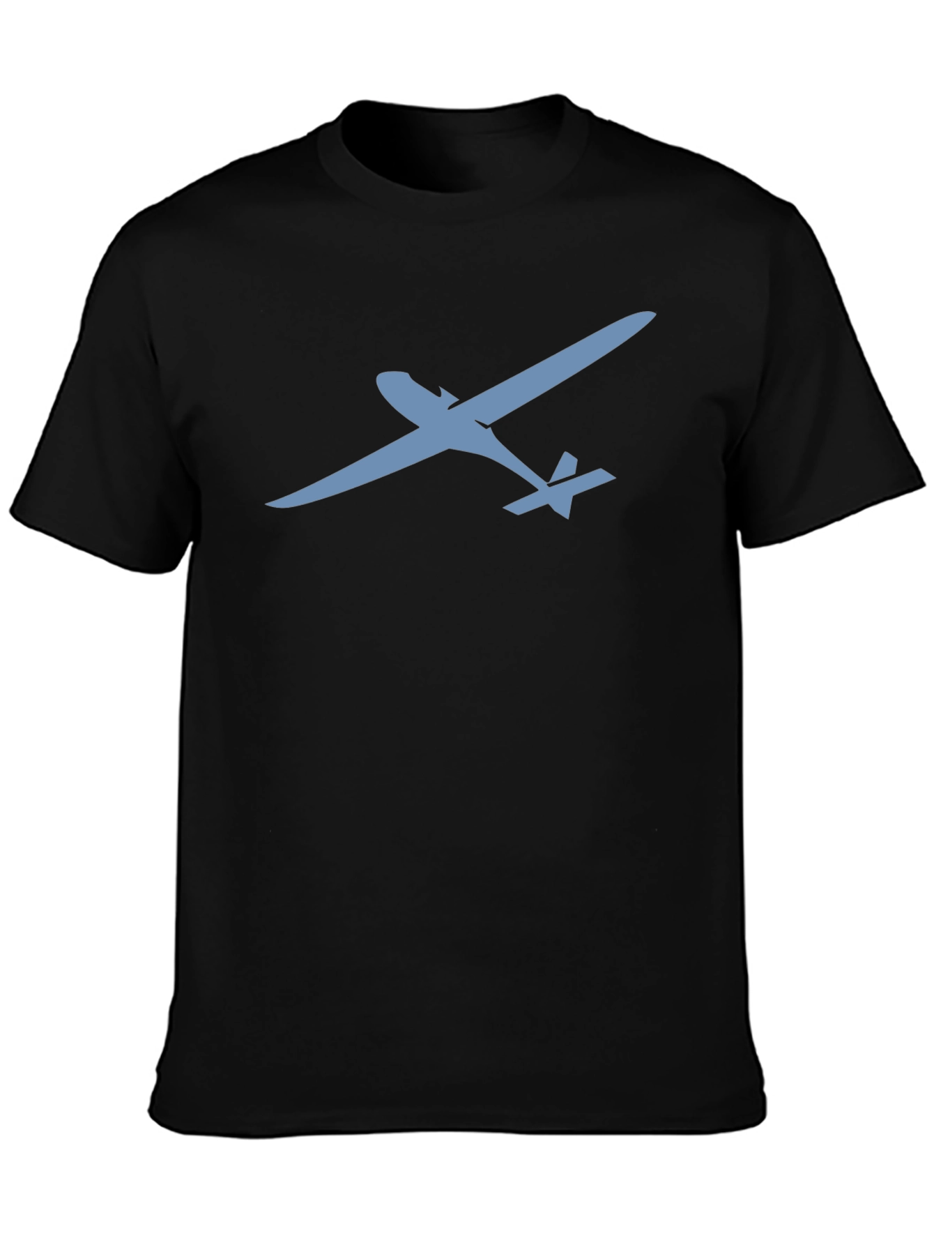 Black Black T-Shirt with Glider Airplane Design view 3
