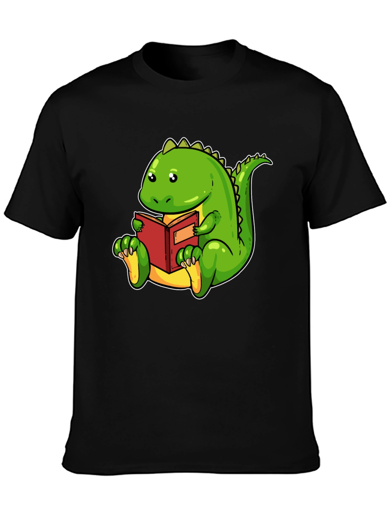 Black Dinosaur Reading Book Black T-Shirt view 3