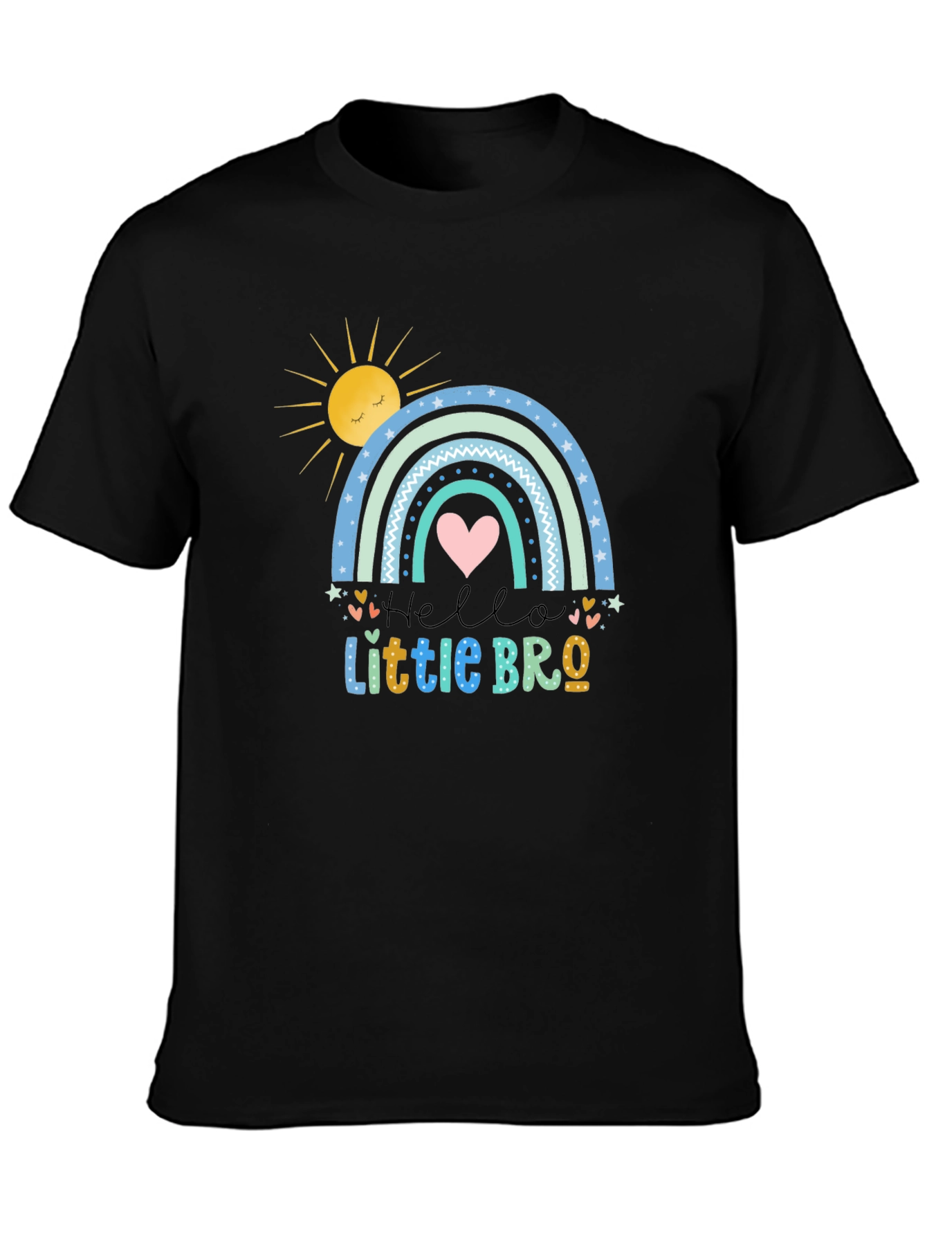 Black Hello Little Bro T-Shirt, Rainbow Design view 3