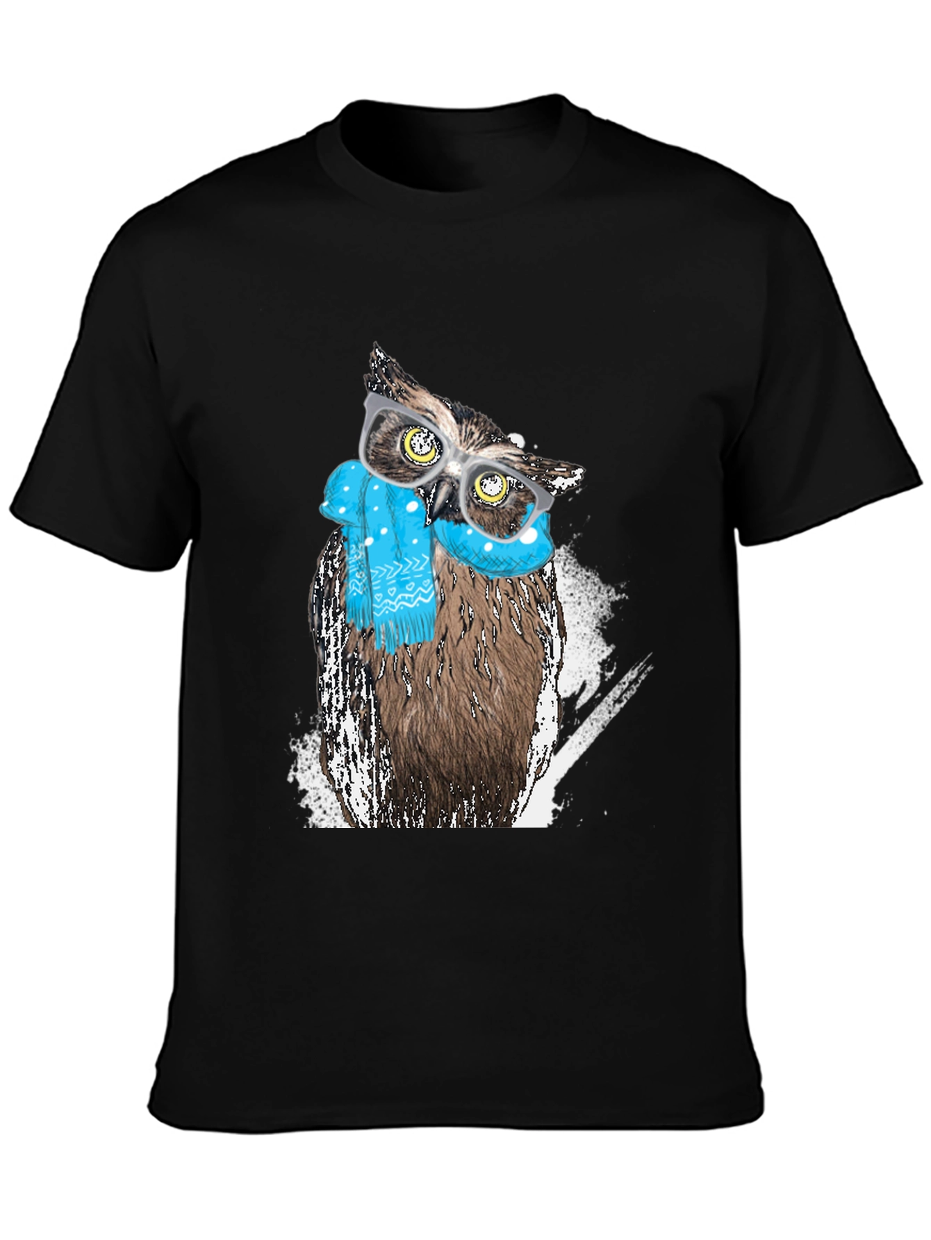 Black Owl with Glasses Graphic Print T-Shirt view 3